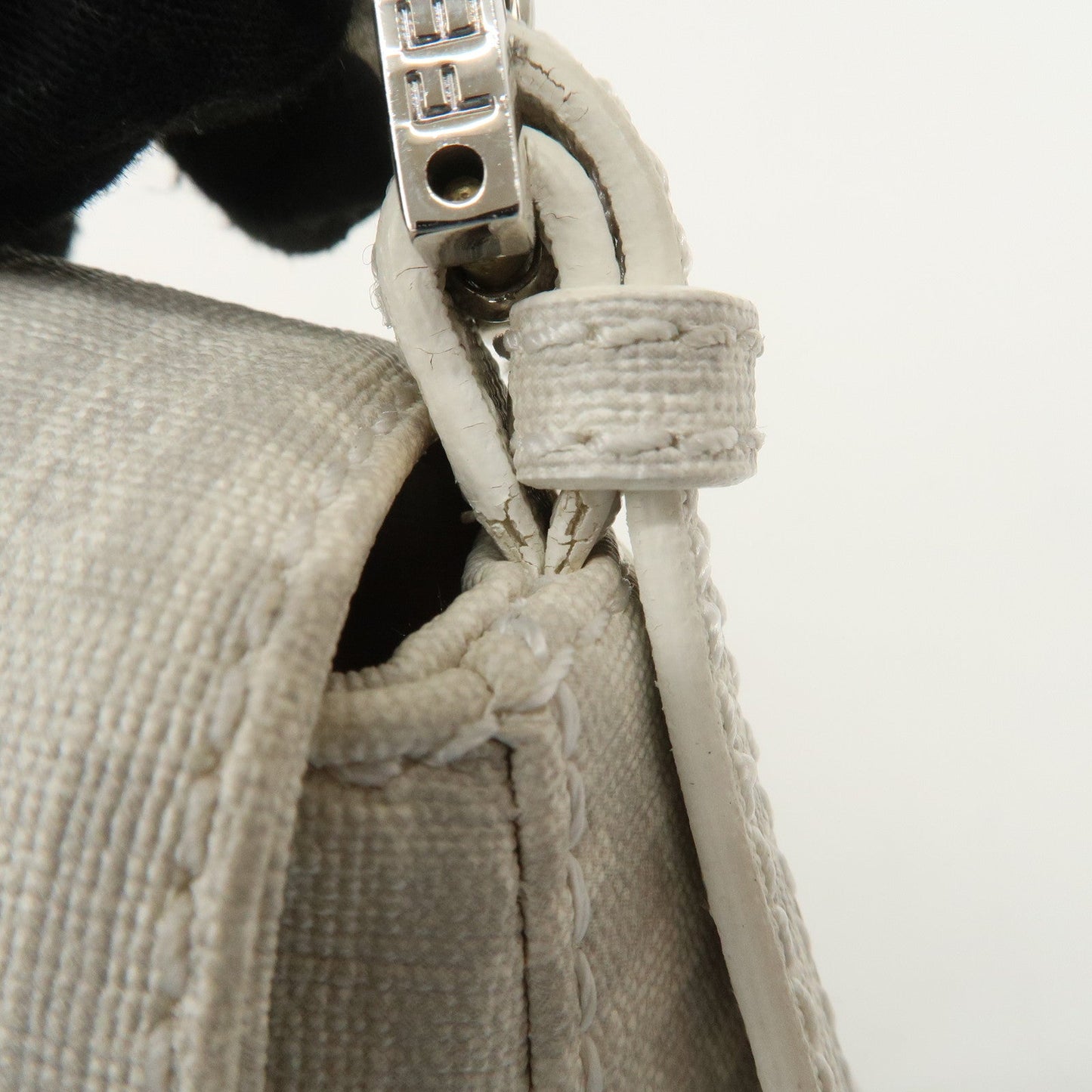 FENDI Mini Mamma Baguette Zucchino Canvas Leather Shoulder Bag  d