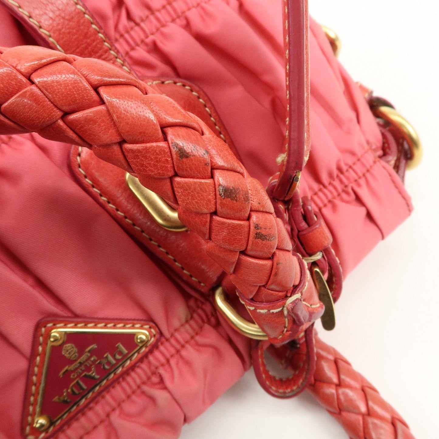 PRADA Nylon Leather 2Way Bag Shoulder Bag Hand Bag Gathered BN1388  d