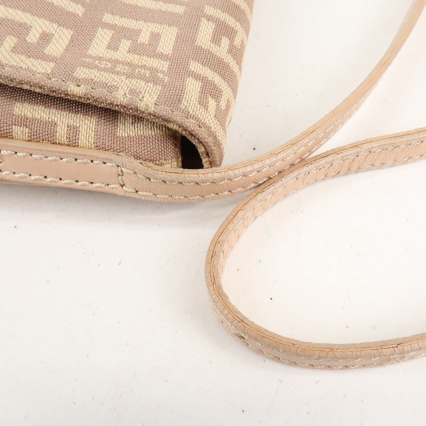FENDI Zucchino Canvas Leather Shoulder Bag Pink Beige 8BT075  d