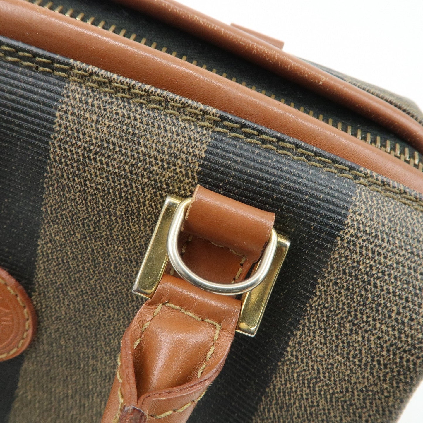 FENDI Pequin PVC Leather Hand Bag Brown Black 259021  d
