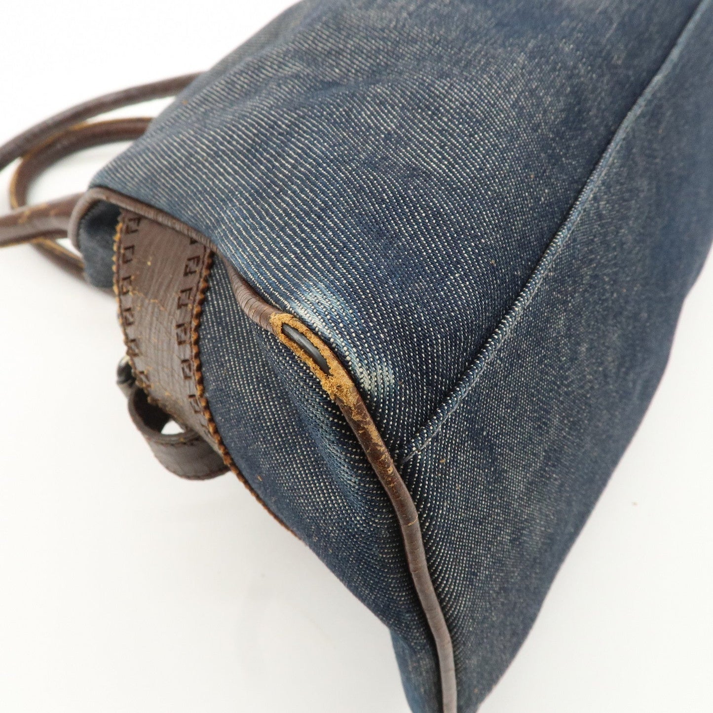 FENDI Ethnico Denim Leather Shoulder Bag Blue Brown 8BN157  d