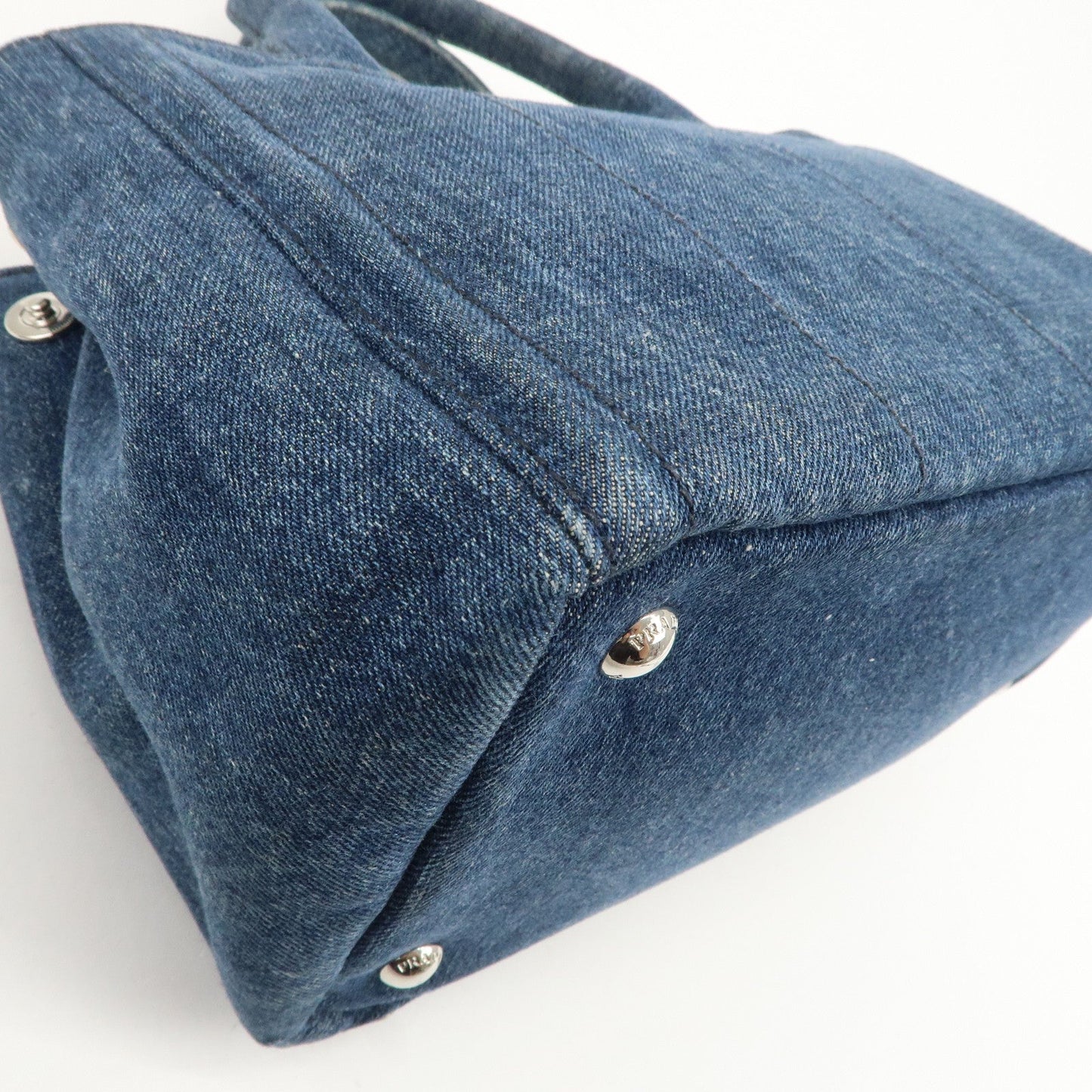 PRADA Logo Canapa Mini Denim Bijou 2Way Tote Bag Denim Blue 1BG439  d