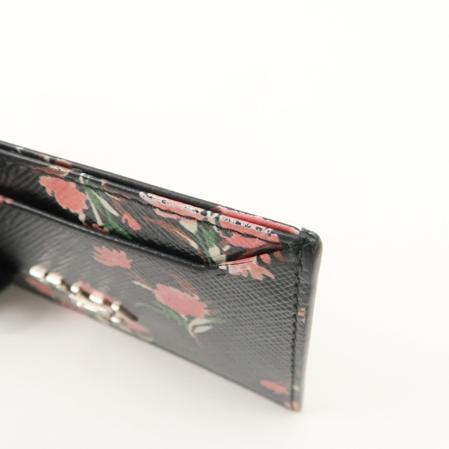 PRADA Saffiano Card Case Floral Pattern Black Pink 1MC208  d