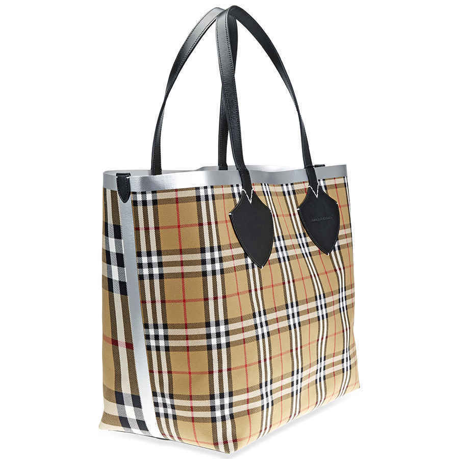 Burberry Giant Reversible Tote in   Check- Black/Silver 80064741