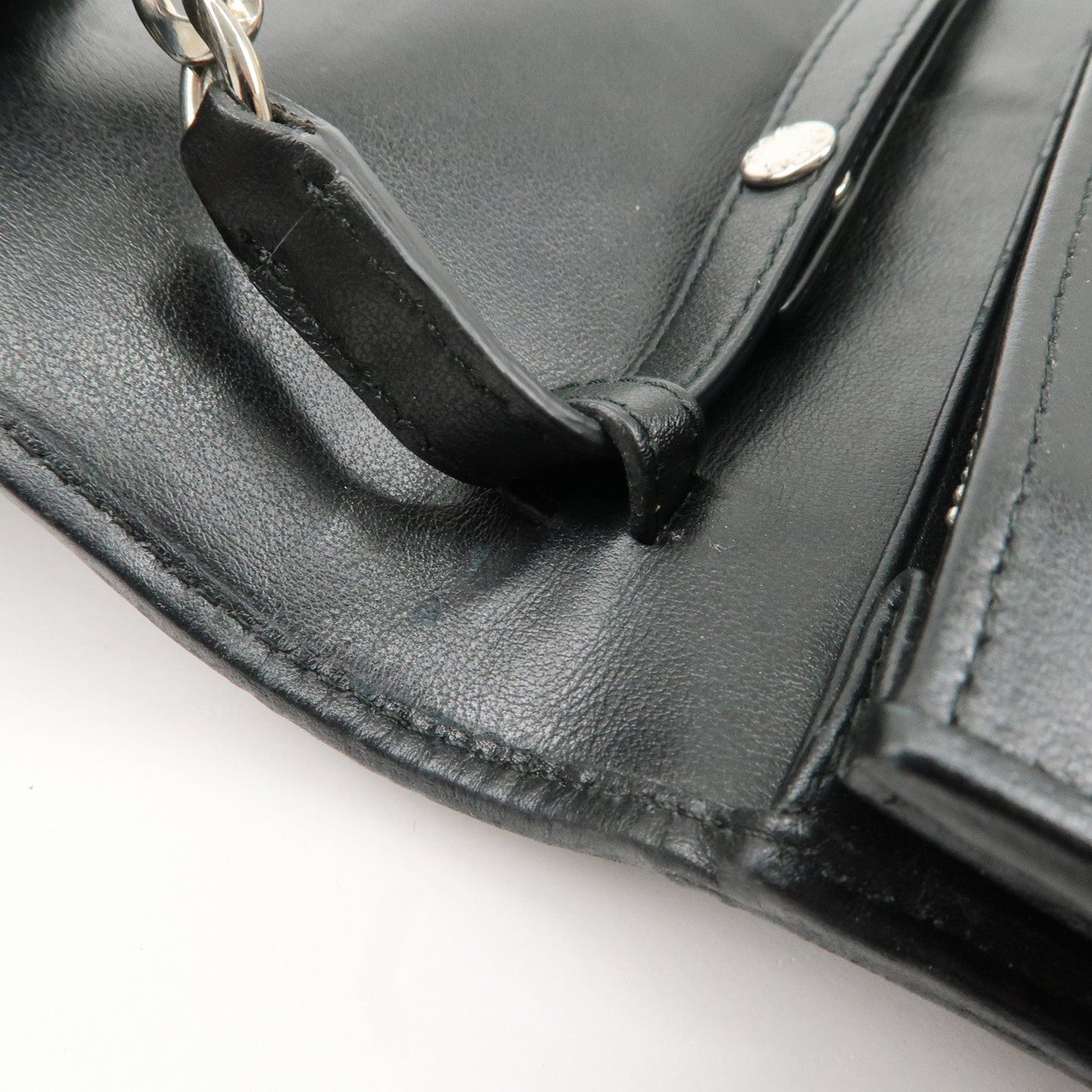 PRADA Grommet Nylon Leather Chain Long Wallet Black Silver HDW  d