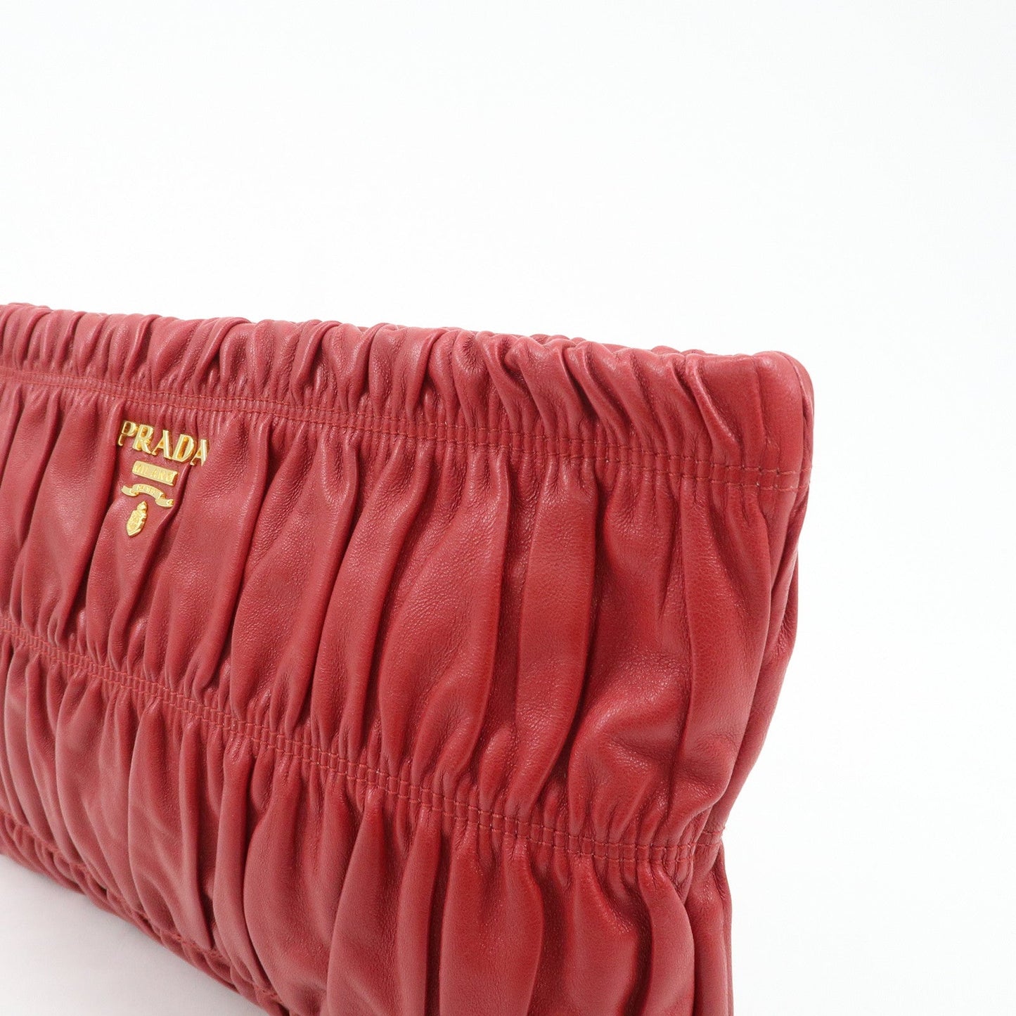 PRADA Leather Clutch Bag Red  d