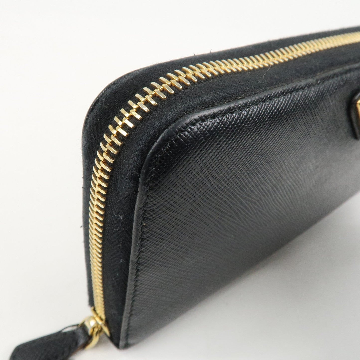 PRADA Saffiano Leather Round Zipper Long Wallet Black 1M0506  d