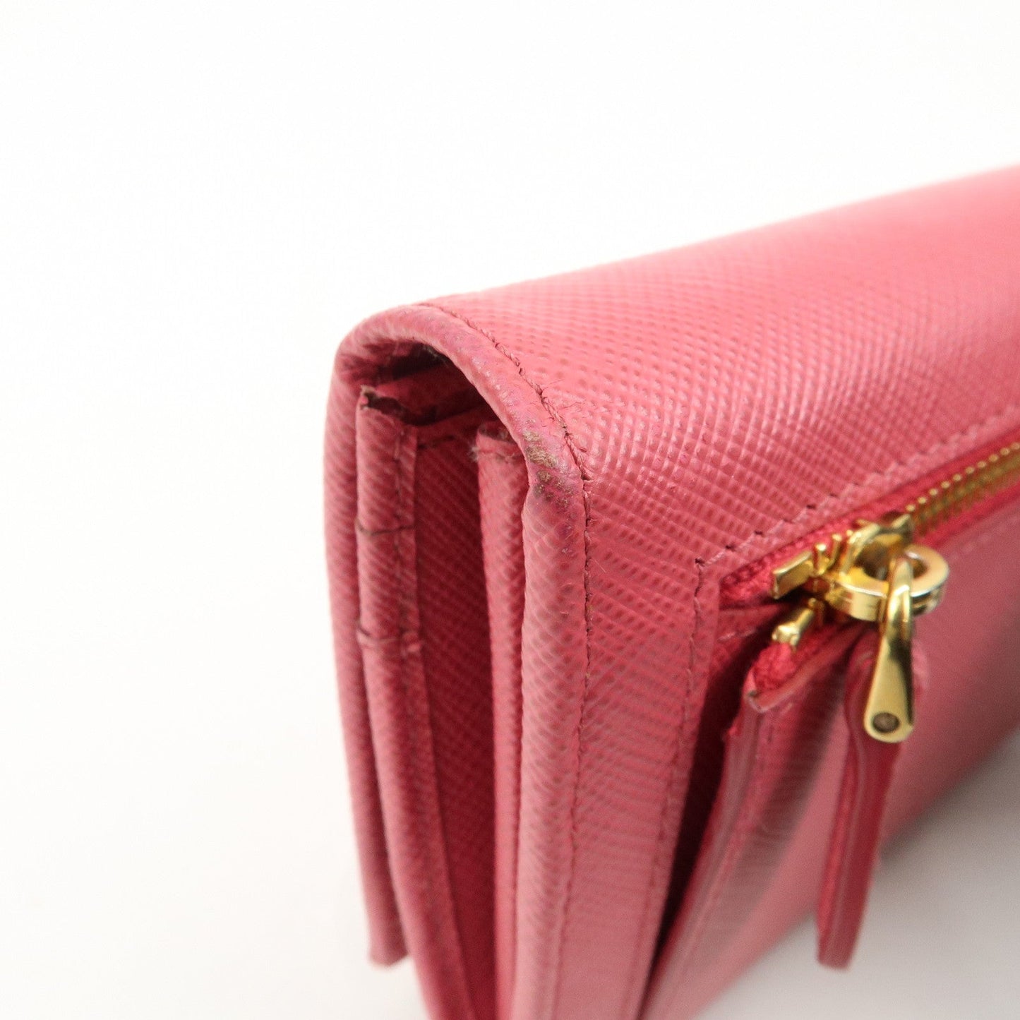 PRADA Saffiano Leather Bi Fold Long Wallet Pink 1MH132  d