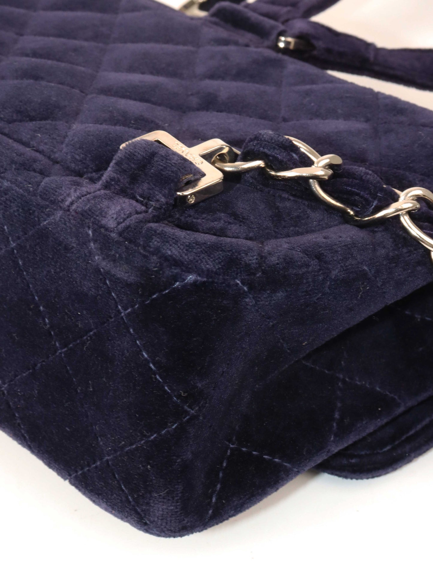 Chanel   Navy Velvet Classic Flap Backpack.