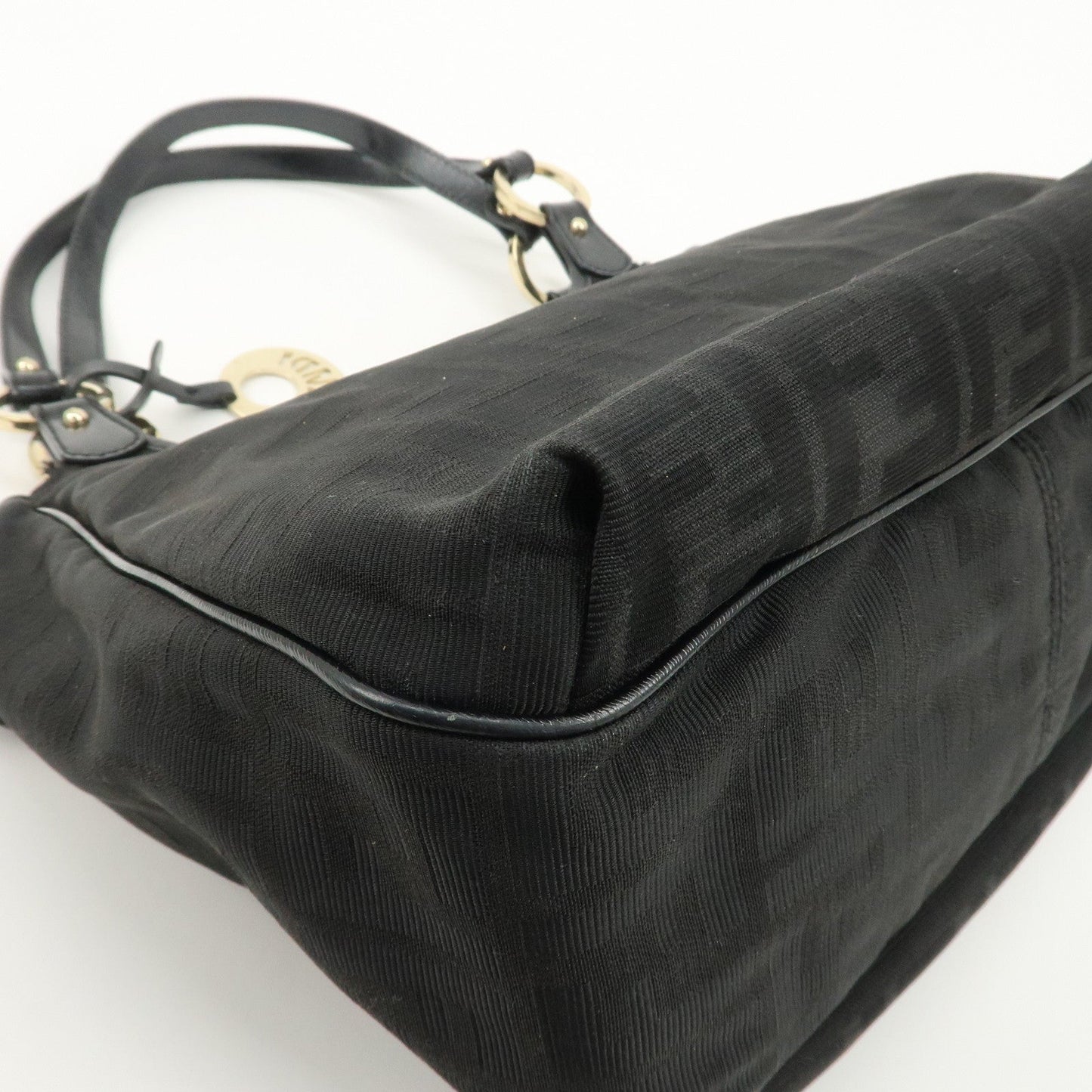 FENDI Zucca Canvas Leather Tote Bag Hand Bag Black 8BH156  d