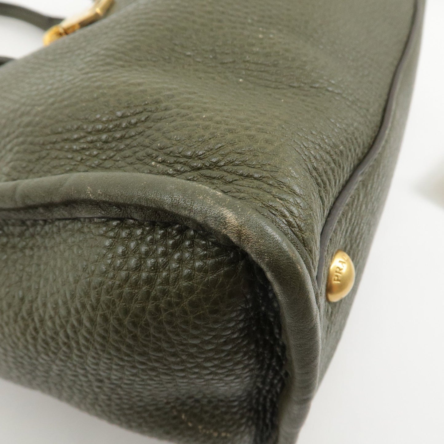 PRADA Leather 2Way Bag Hand Bag Shoulder Bag Khaki BL0805  d