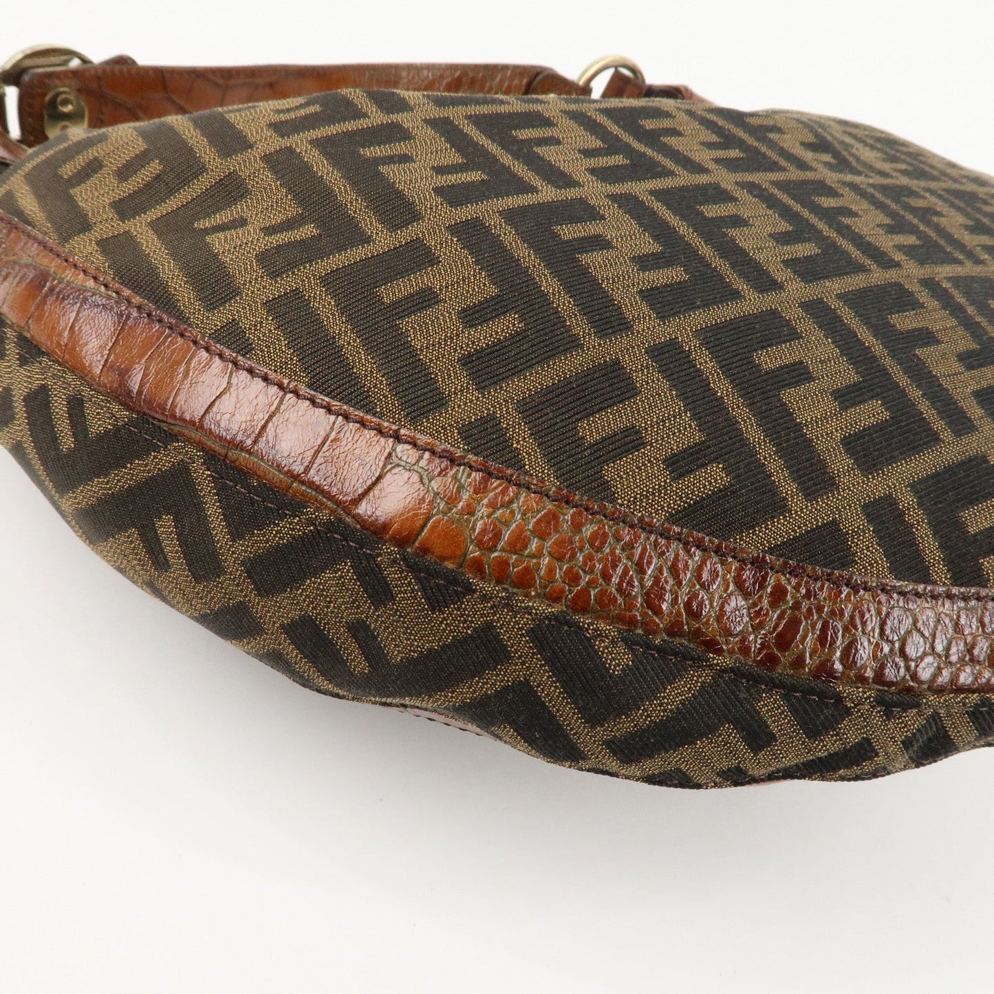 FENDI Zucca Canvas Embossed Leather Shoulder Bag Brown 8BR593  d