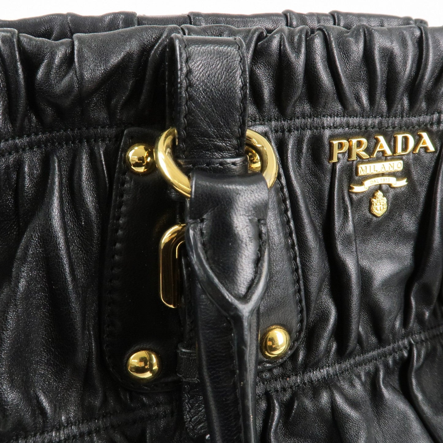 PRADA Leather 2way Bag Hand bag Black Gold Hardware  d