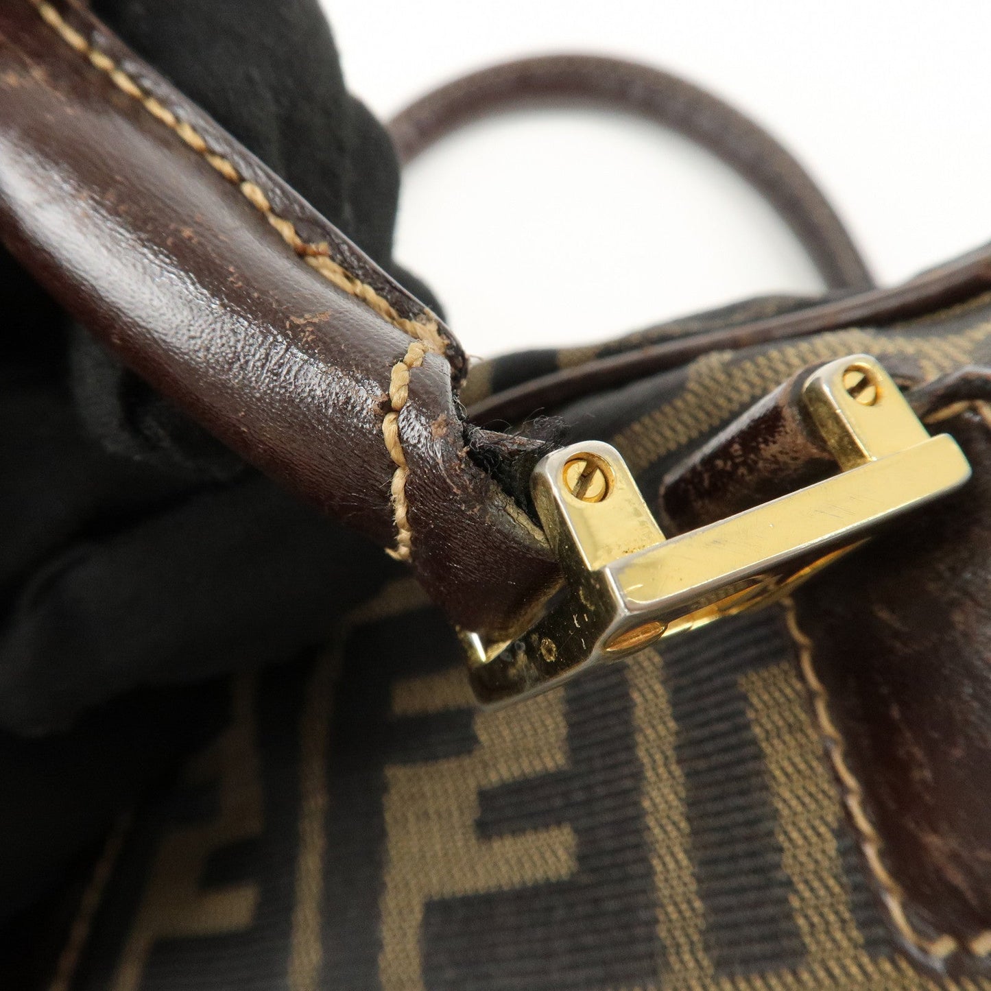 FENDI Zucca Canvas Leather 2Way Shoulder Hand Bag Brown Black  d