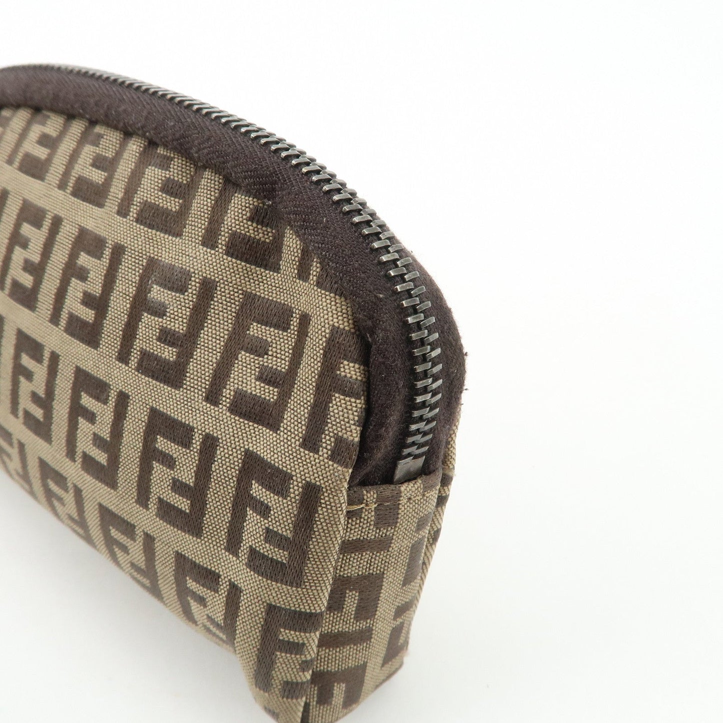 FENDI Zucchino Canvas Mini Pouch Beige Dark Brown 7N0003  d