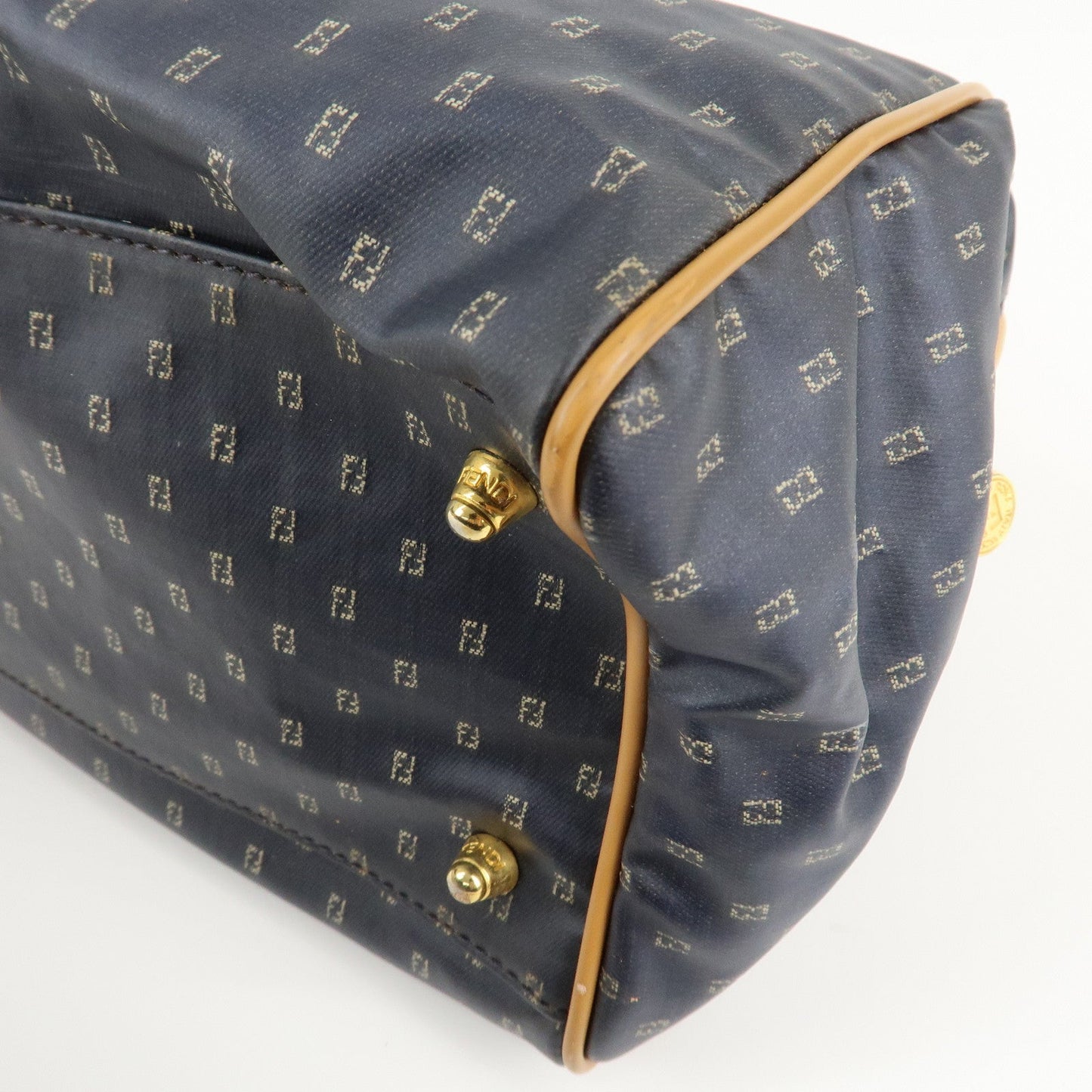 FENDI PVC Leather 2Way Bag Hand Bag Navy Brown  d