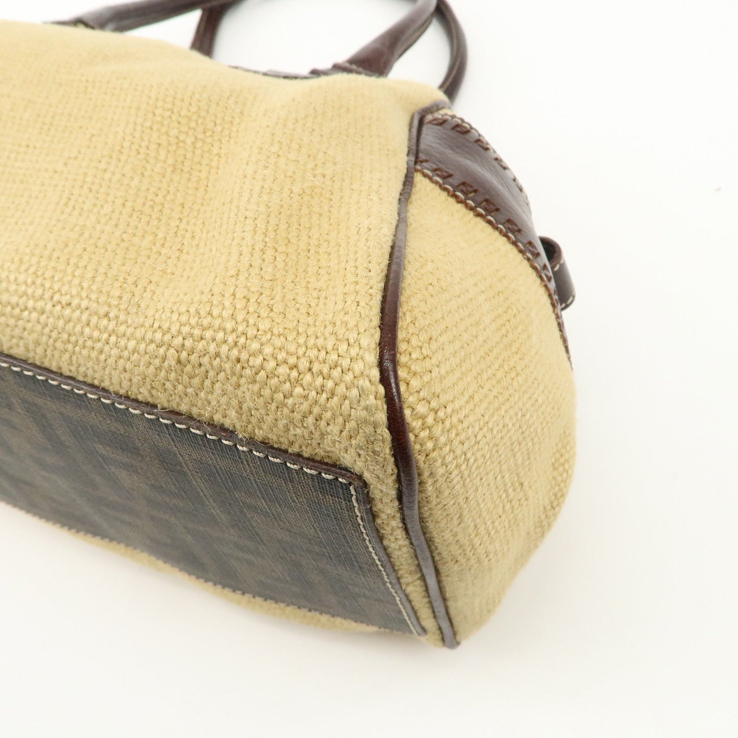 FENDI Ethnico Zucca Canvas Leather Shoulder Bag Beige Brown 8BN162  d