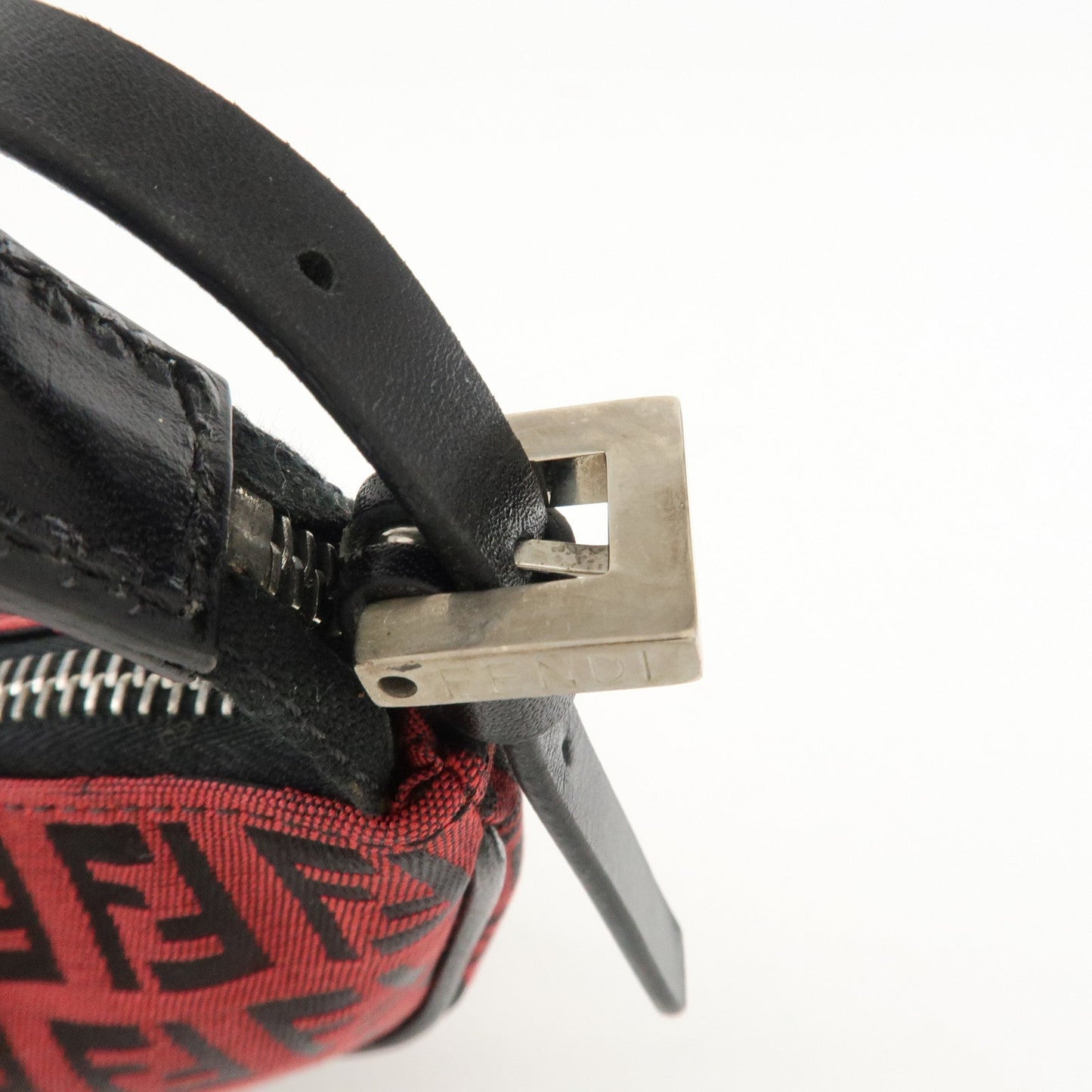 FENDI Zucchino Canvas Leather Accessory Pouch Hand Bag Black Red  d