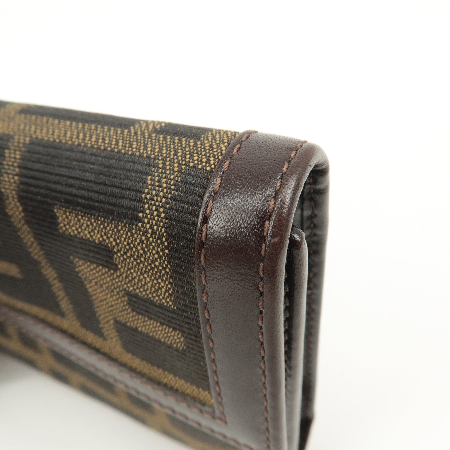 FENDI Zucca Canvas Leather Hook Tri-fold Wallet Brown 30729  d