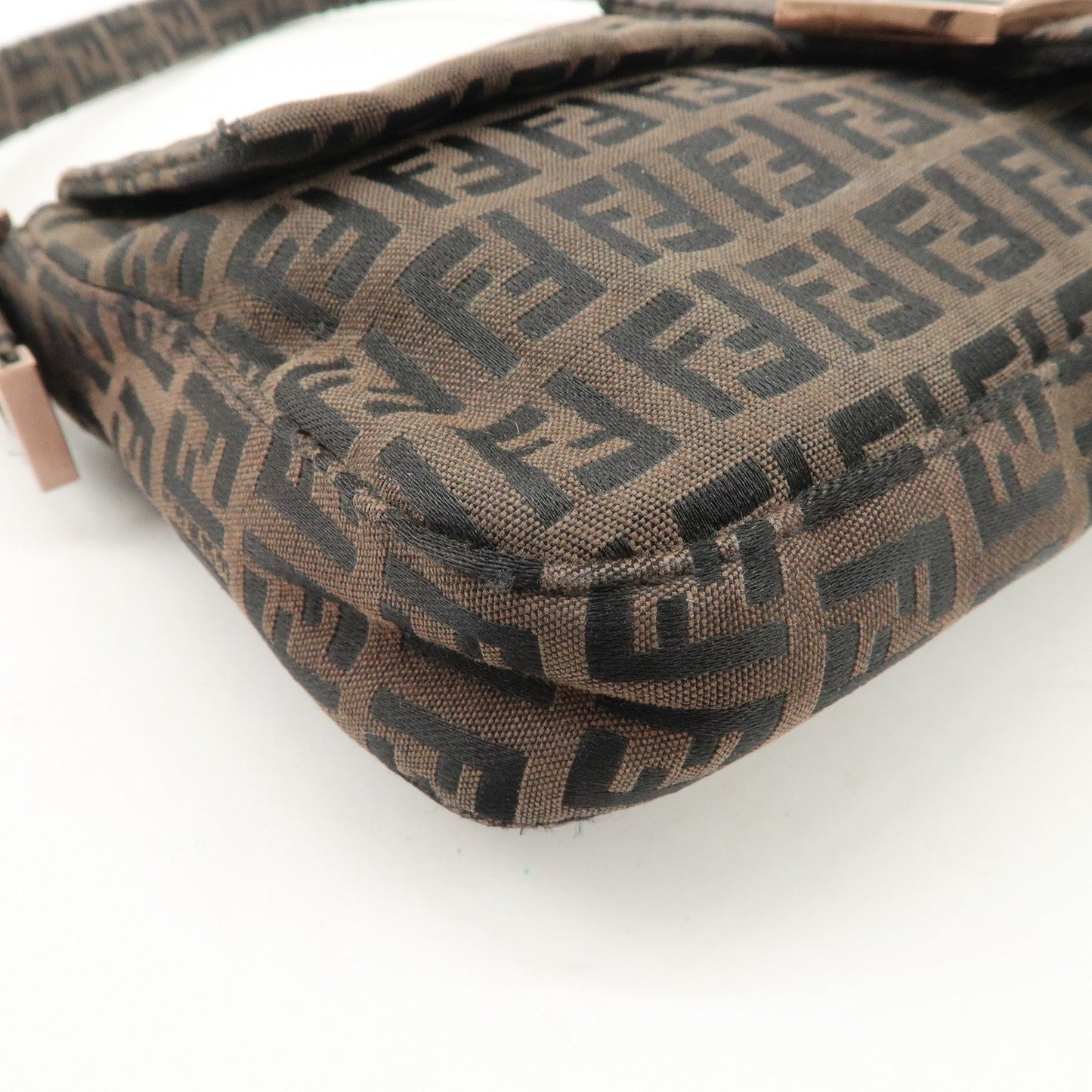 FENDI Mamma Baguette Canvas Shoulder Bag Brown Black 26424  d