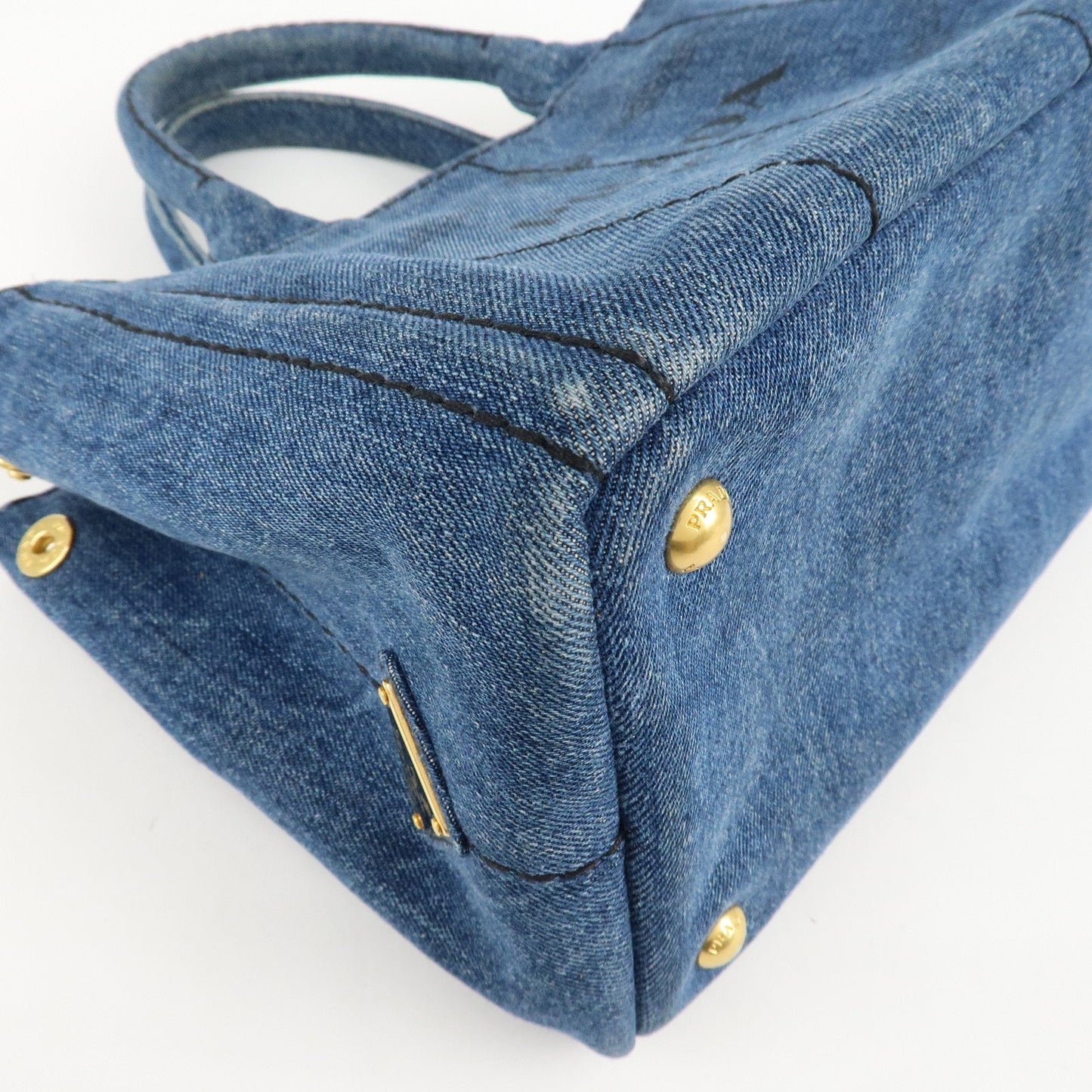 PRADA Canapa Mini Denim Leather 2Way Bag Tote Bag Blue 1BG439  d
