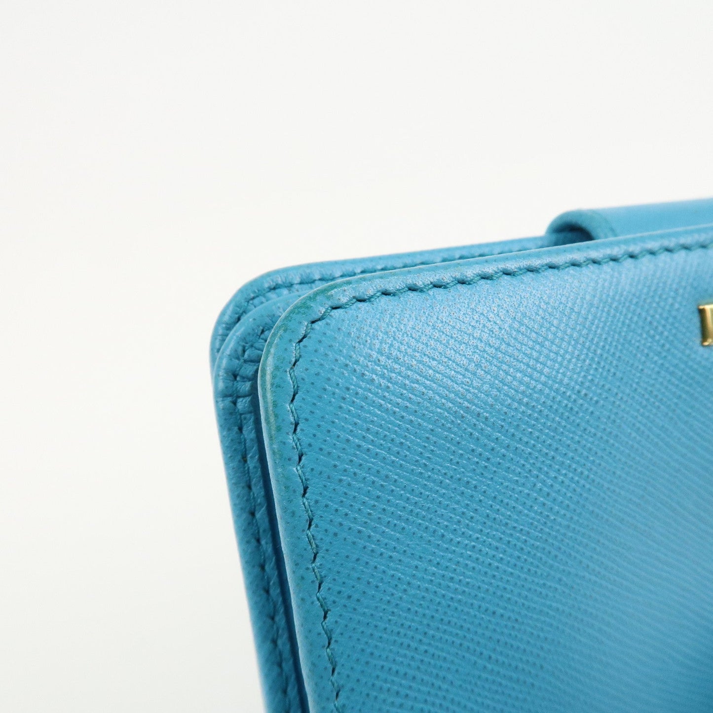 PRADA Logo Leather Bi-Fold Wallet Purse Light Blue 1ML225  d