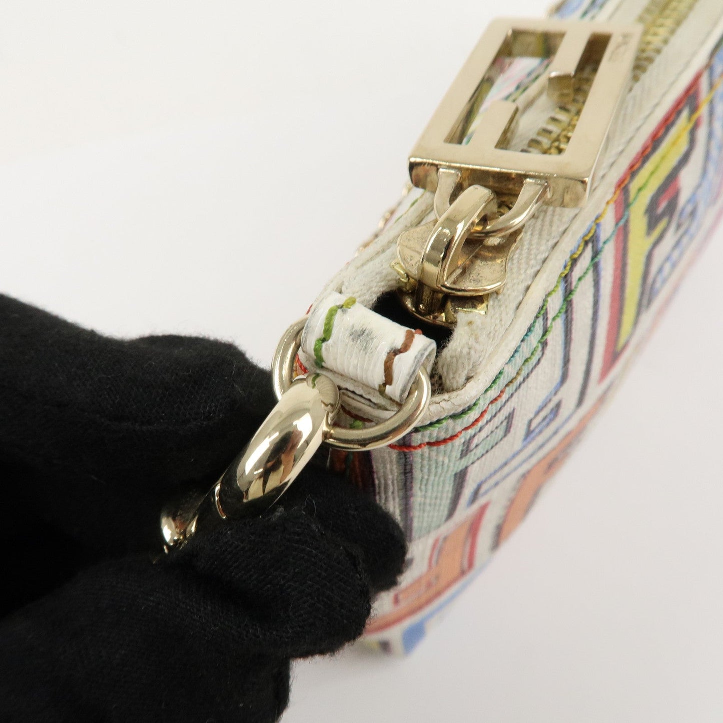 FENDI Zucca PVC Accessory Chain Pouch Multi Color Ivory 8BR592  d