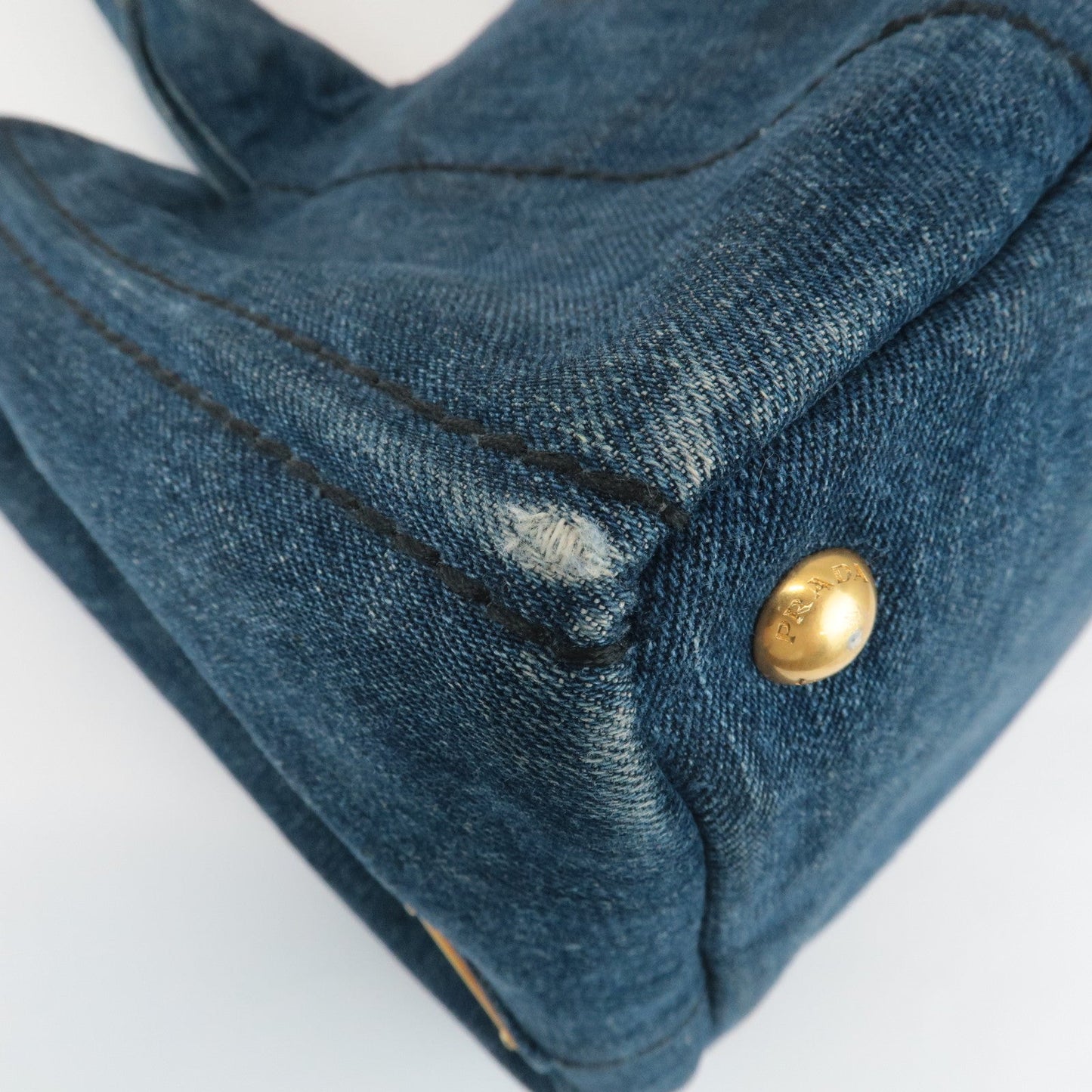 PRADA Canapa Large Canvas Tote Bag Hand Bag Denim Blue B1872B  d