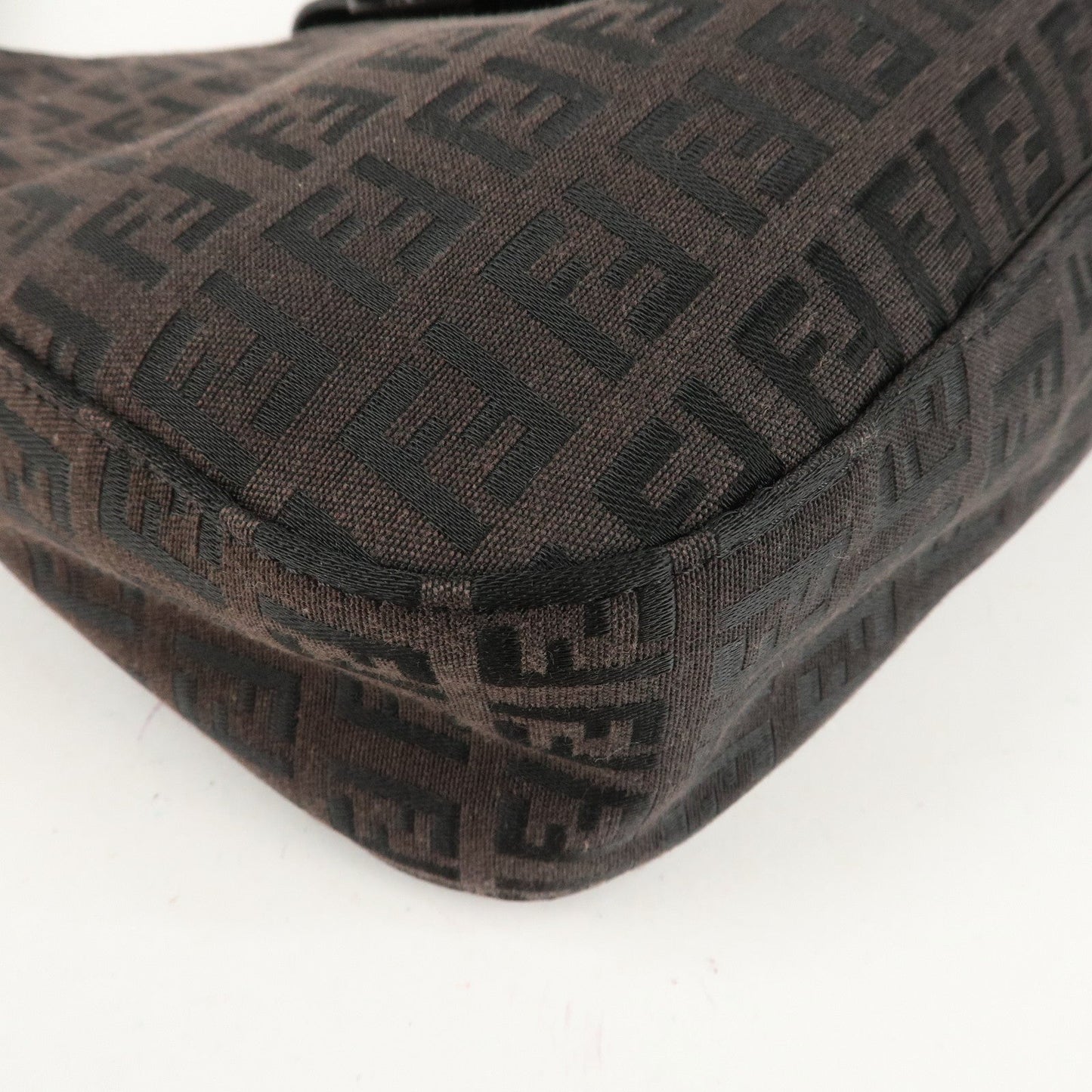 FENDI Zucchino Canvas Leather Shoulder Bag Brown Black 8BR036  d