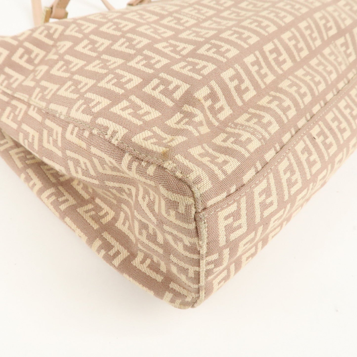 FENDI Zucchino Canvas Leather Tote Bag Pink Beige 8BH133  d