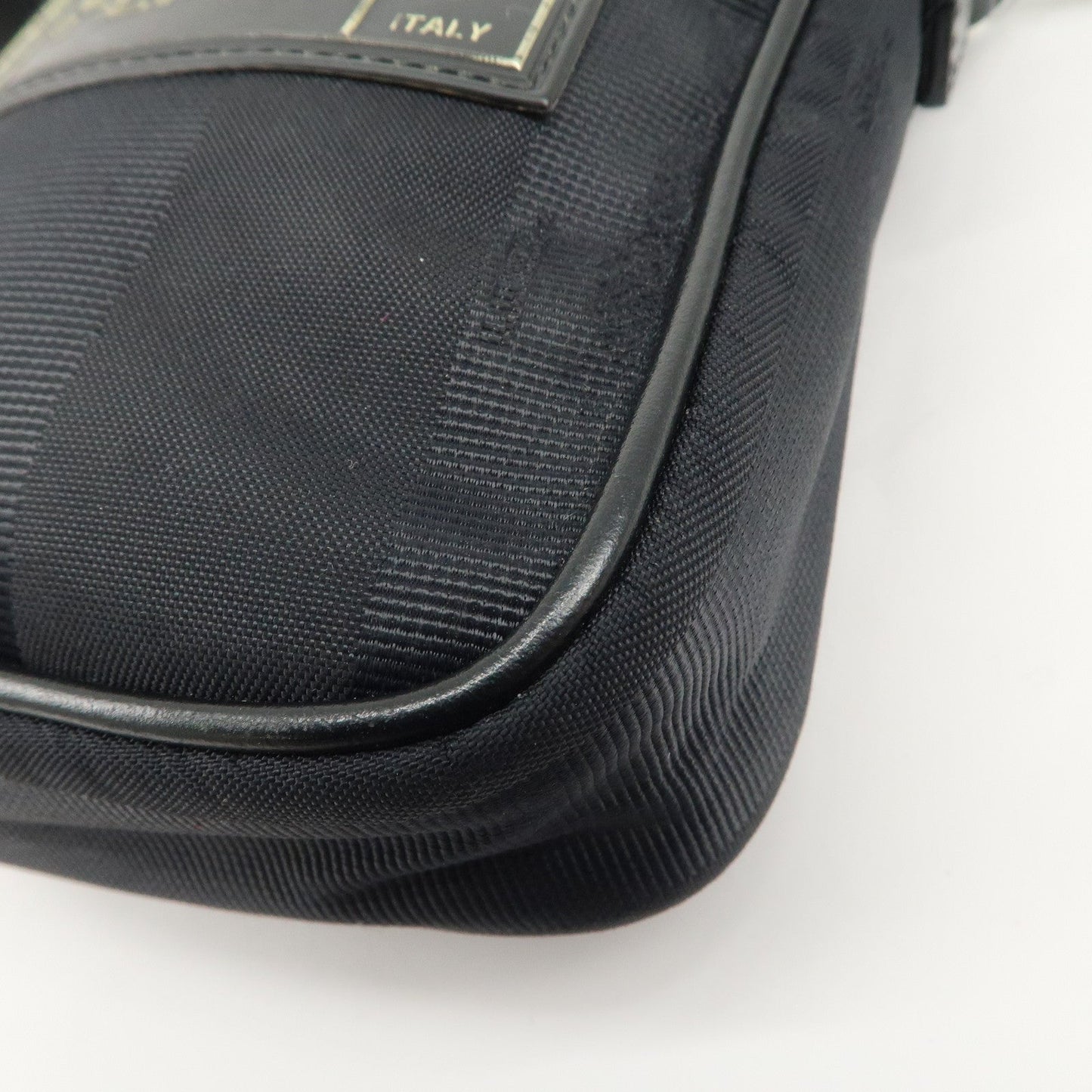 FENDI Pequin Nylon Leather Shoulder Bag Black 7VA456  d
