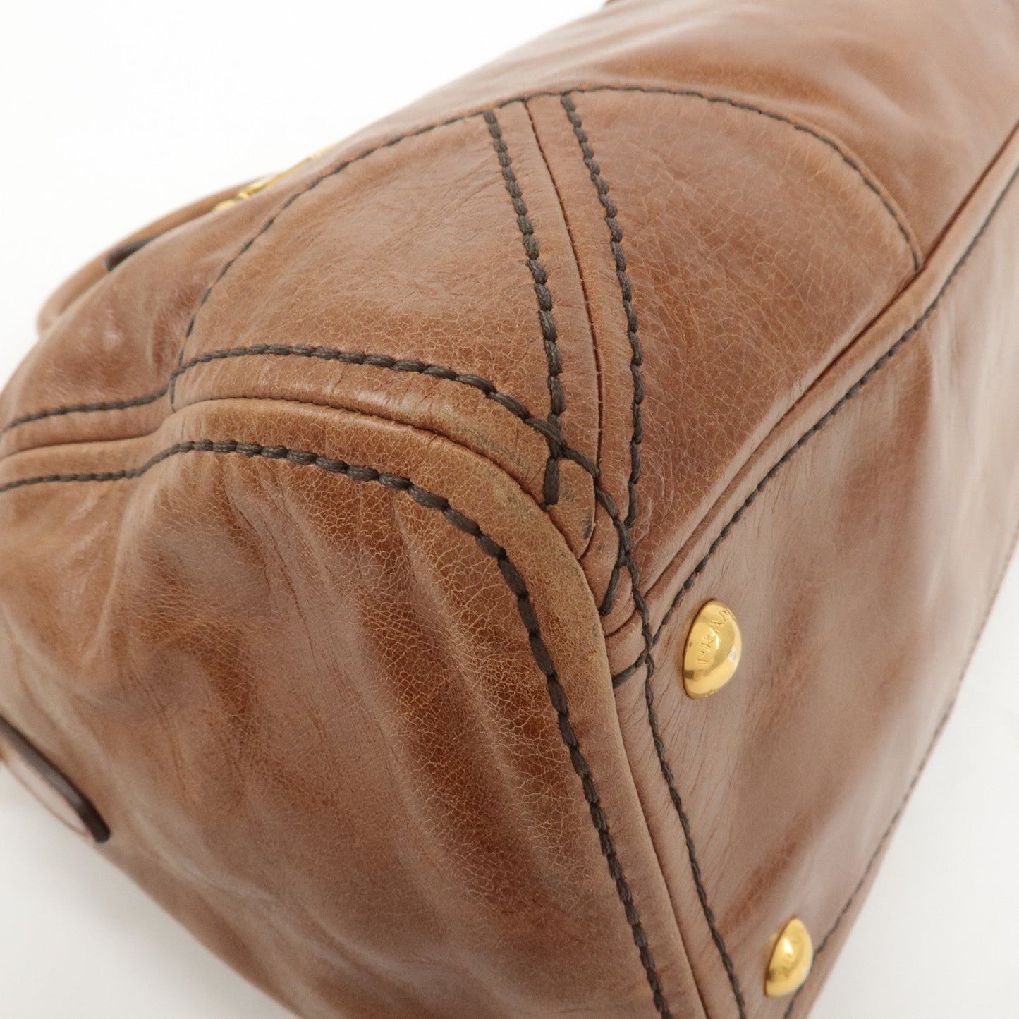PRADA Logo Leather 2way Hand Bag Shoulder Bag Brown BL0727  d