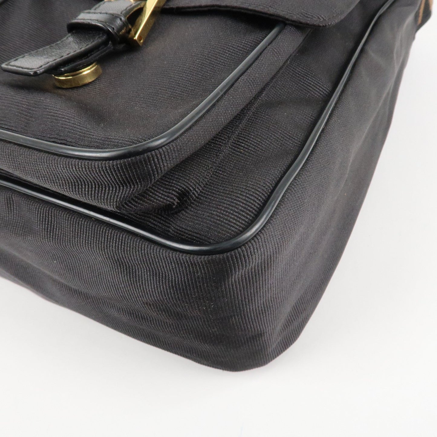 FENDI Nylon Canvas Leather Shoulder Bag Hand Bag Black Brown  d