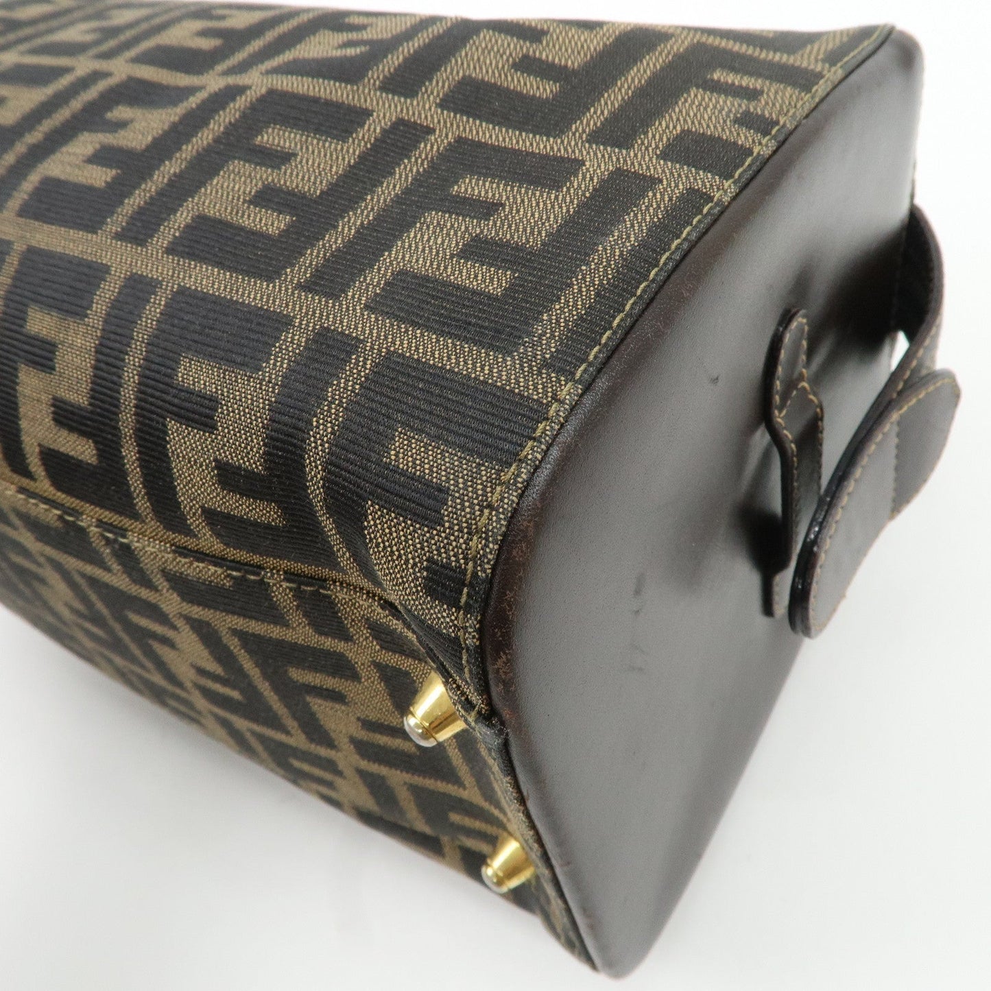 FENDI Zucca Canvas Leather Hand Bag Brown Black  d