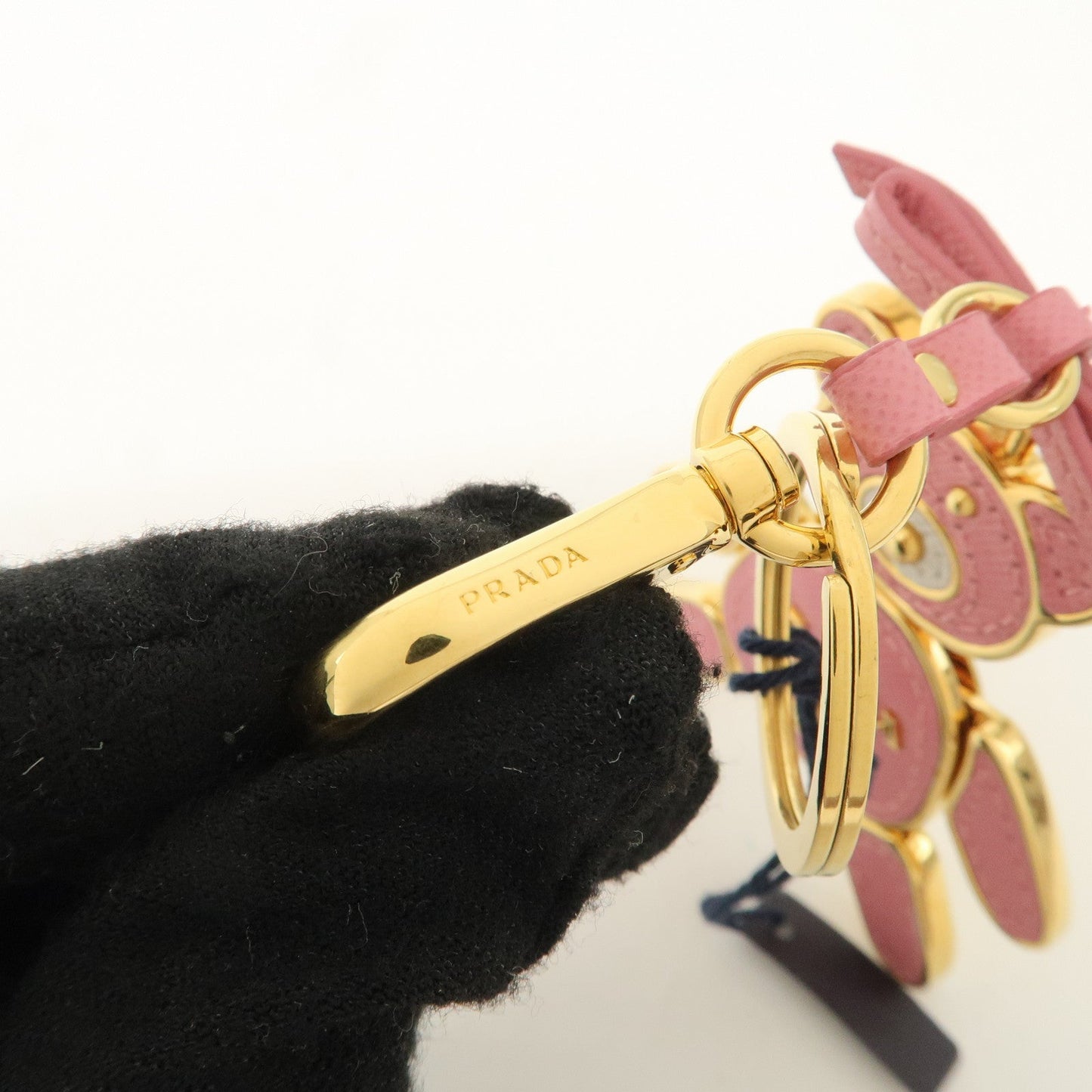 PRADA Saffiano Leather Metal Bear Bag Charm Key Chain Pink  d