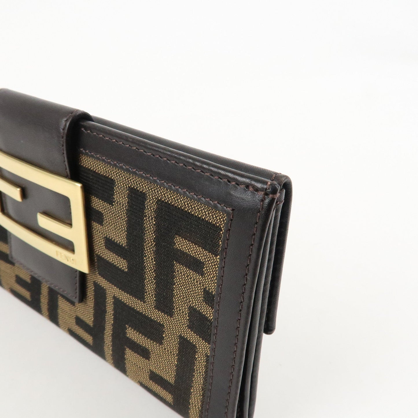 FENDI Zucca Canvas Leather Long Bi-fold Wallet Brown 8M0032  d