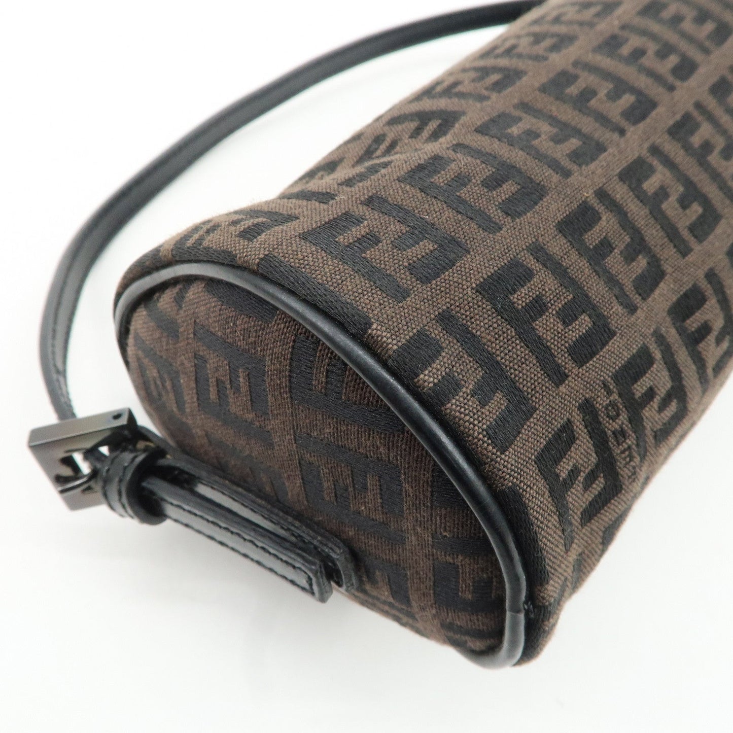 FENDI Zucchino Canvas Leather Pouch Hand Bag Black Brown 7N0016  d