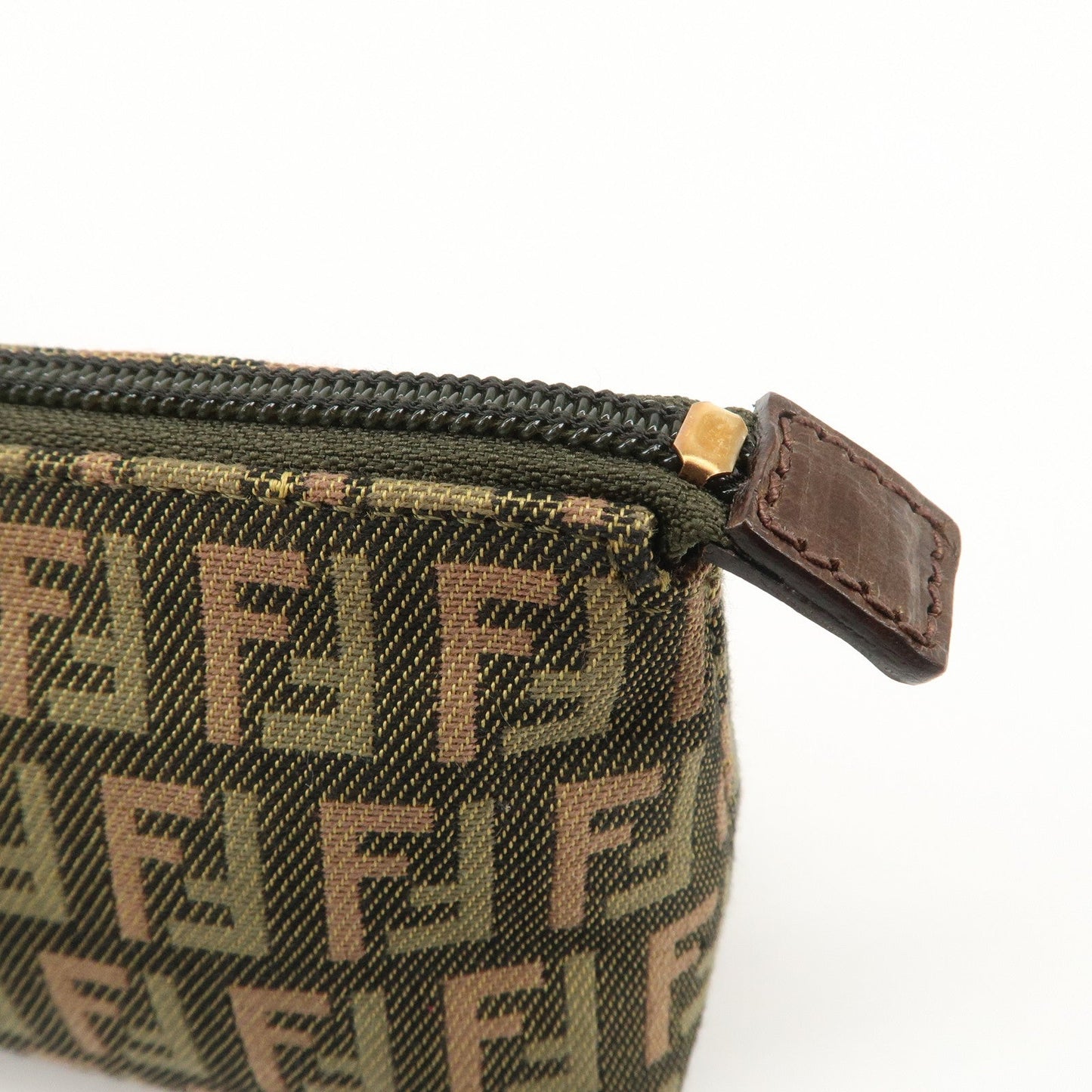 FENDI Zucca Canvas Leather Pouch Mini Bag Khaki Brown 7N0037  d