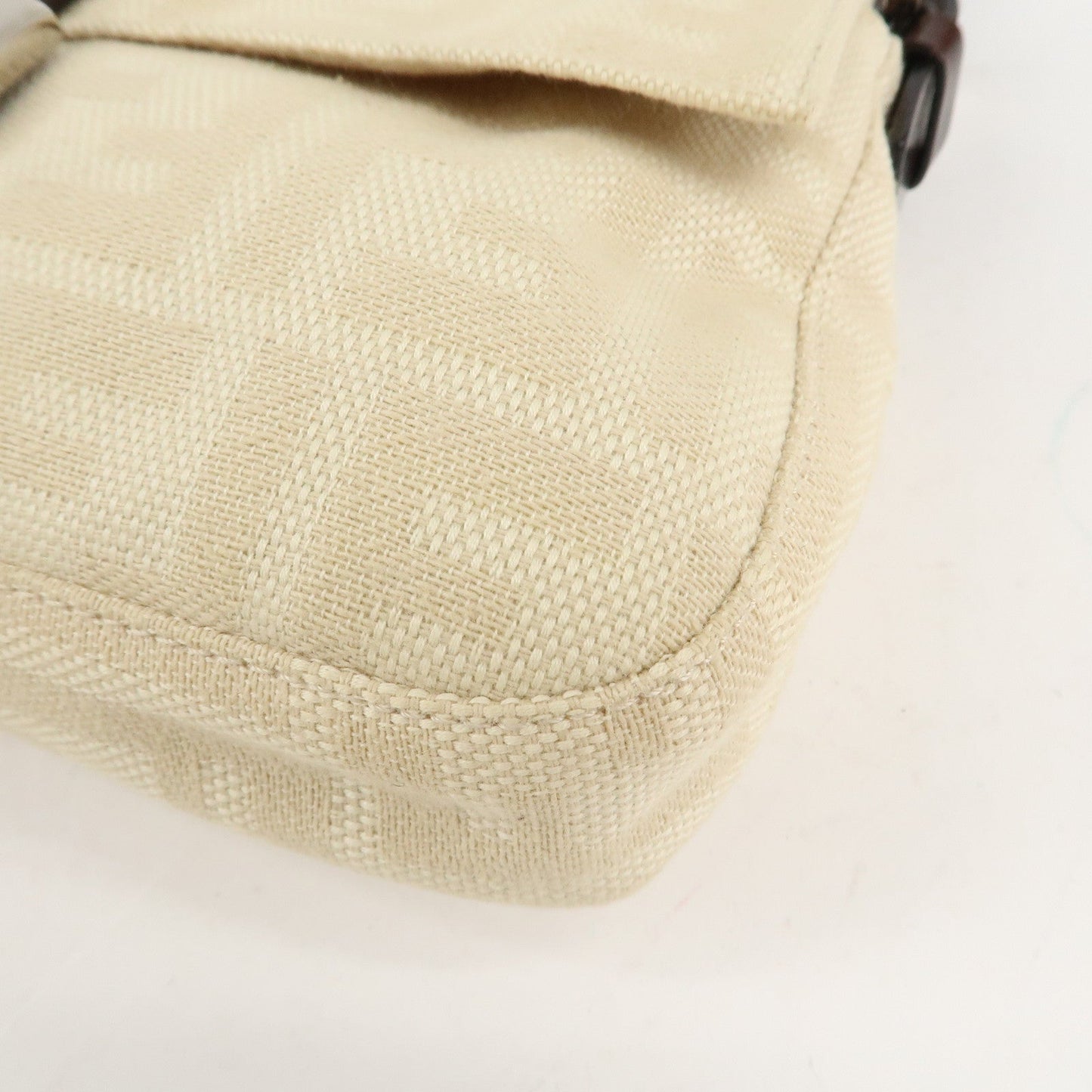 FENDI Mamma Baguette Zucca Canvas Leather Shoulder Bag Beige 26424  d