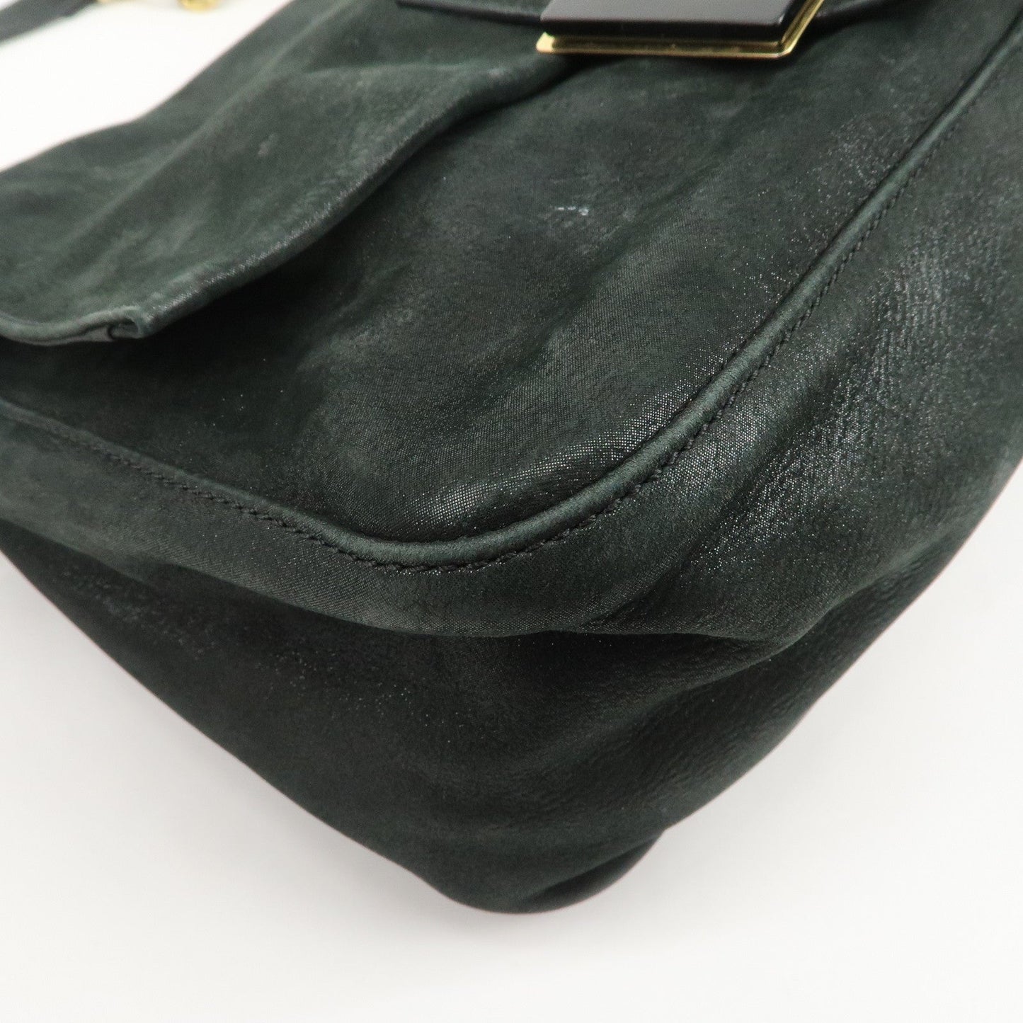 FENDI Mamma Baguette Leather Chain Shoulder Bag Gold Black 8BR638  d