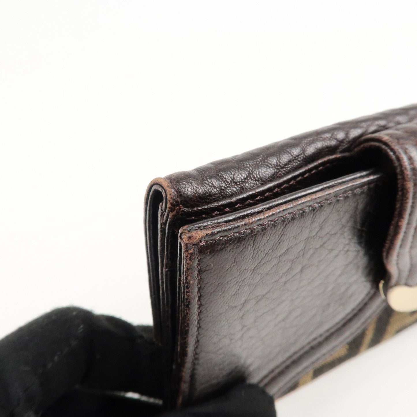 FENDI Zucca Canvas Leather W Hook Bifold Long Wallet 8N0032  d