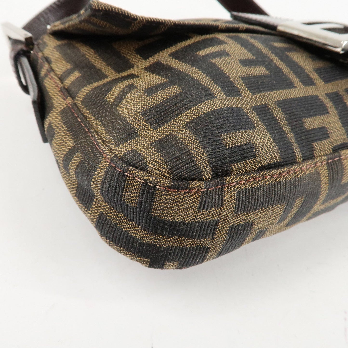 FENDI Mamma Baguette Zucca Canvas Shoulder Bag Brown Black 26424  d