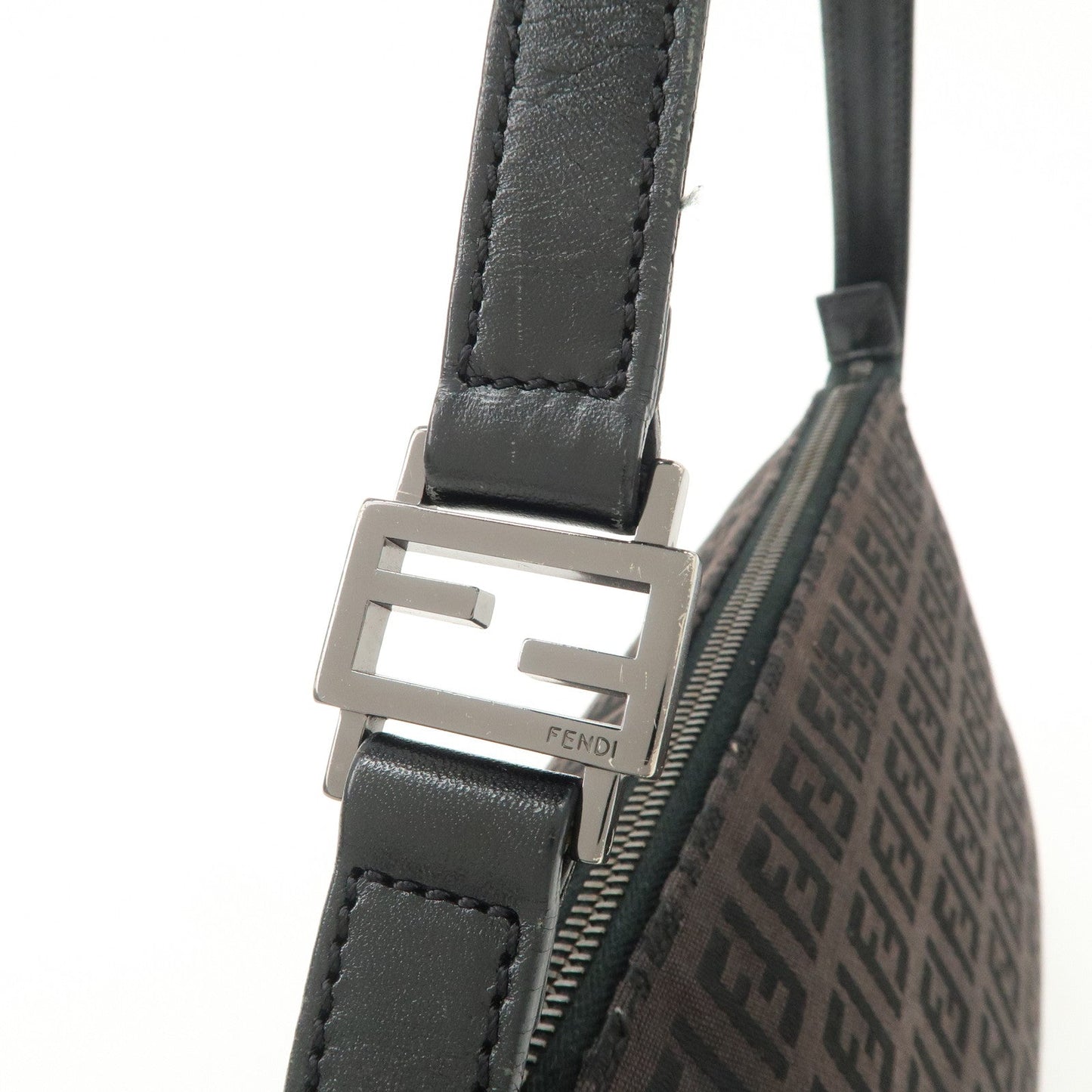 FENDI Zucchino Canvas Leather Shoulder Bag Dark Brown 8BR444  d