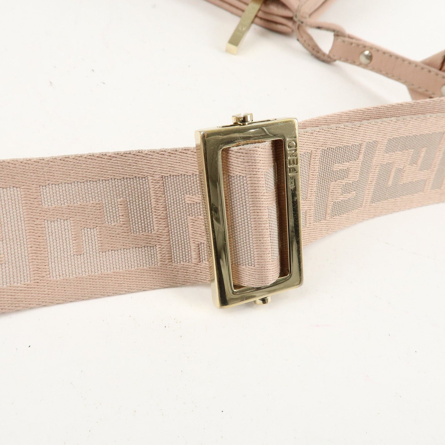 FENDI Logo Canvas Leather Shoulder Bag Beige Pink 8BT084  d