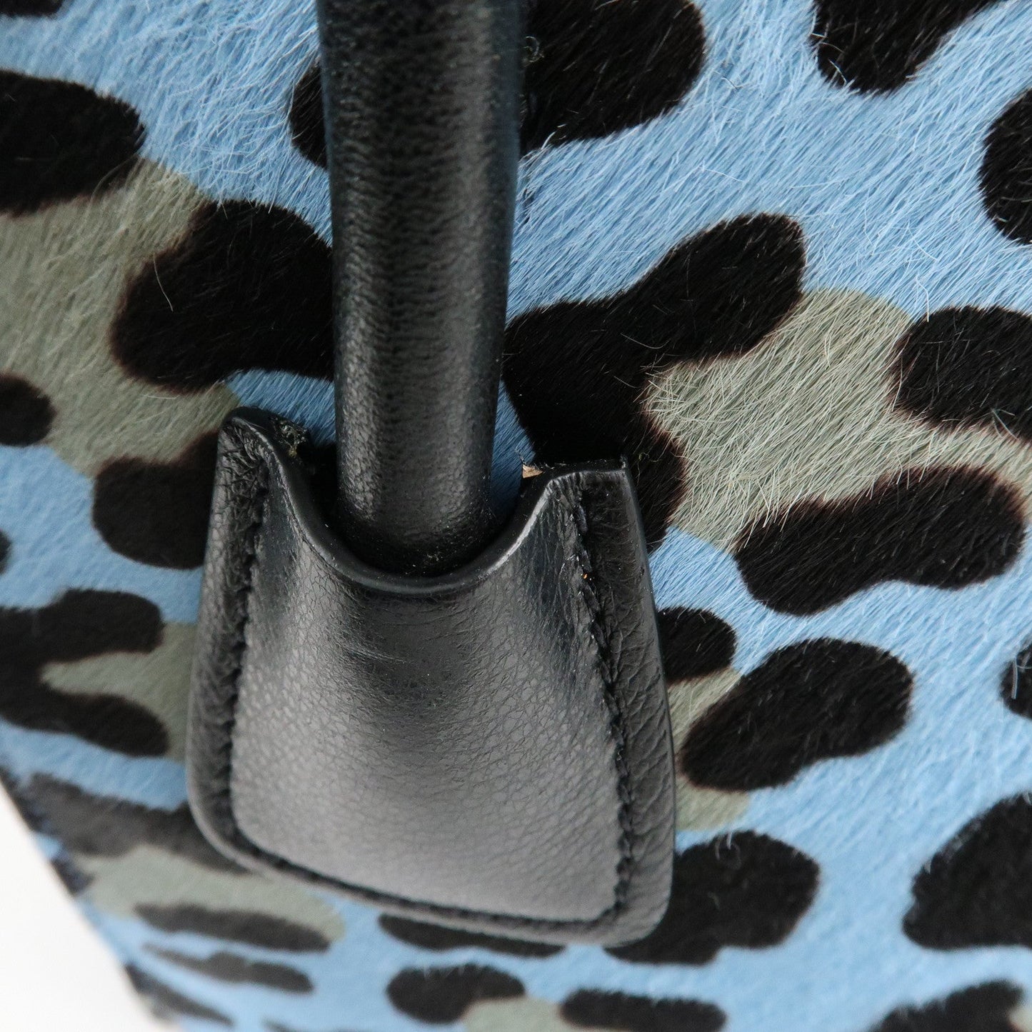 PRADA Unborn Calf Suede Leather 2Way Hand Bag Blue Black 1BA025  d