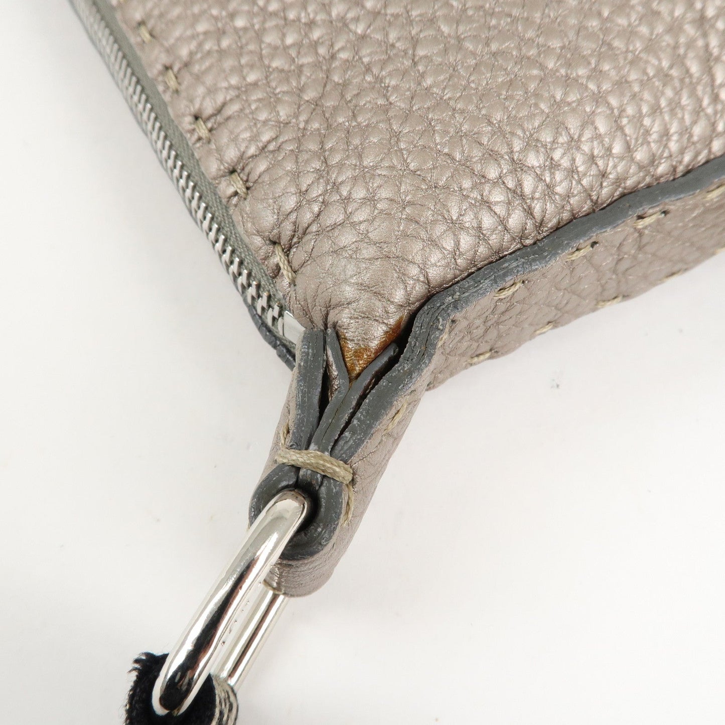 FENDI Selleria Leather Shoulder Bag Crossbody Bag Greige 8BT092  d