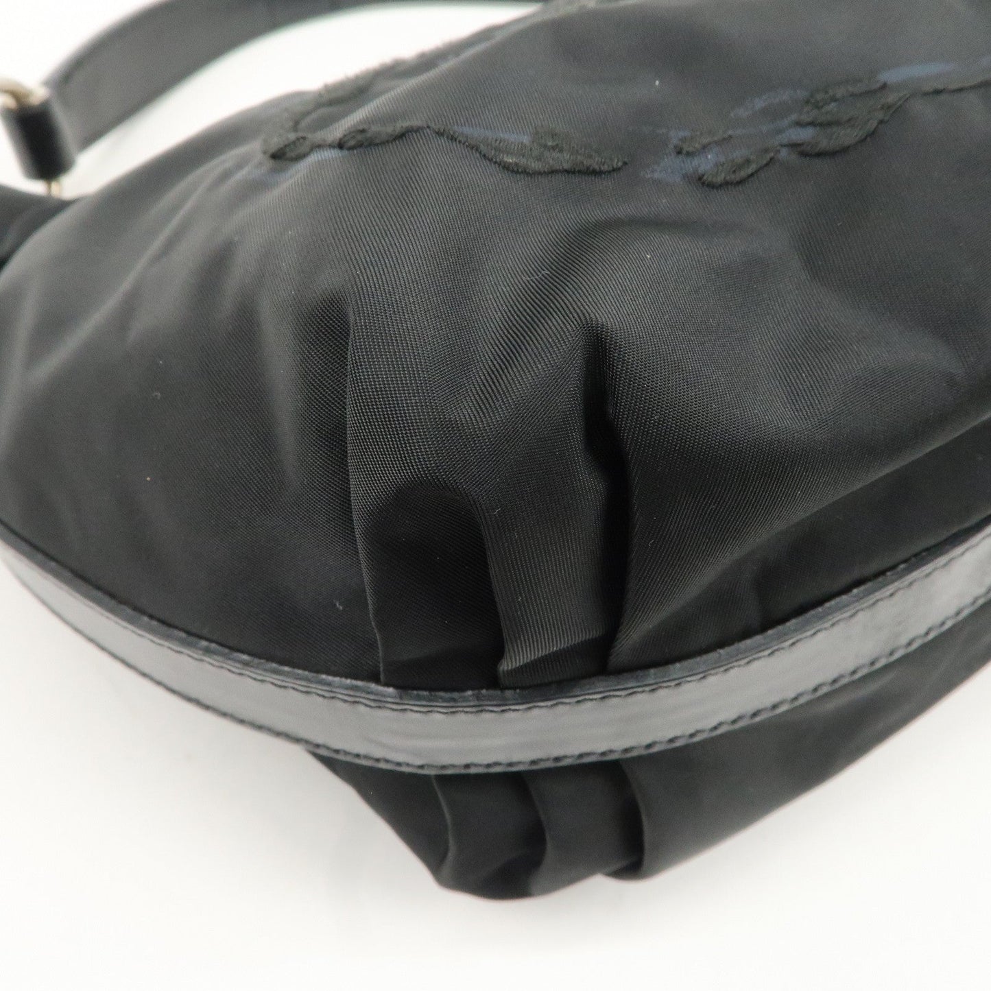 PRADA Nylon Leather Embroidery Shoulder Bag Hand Bag Black  d