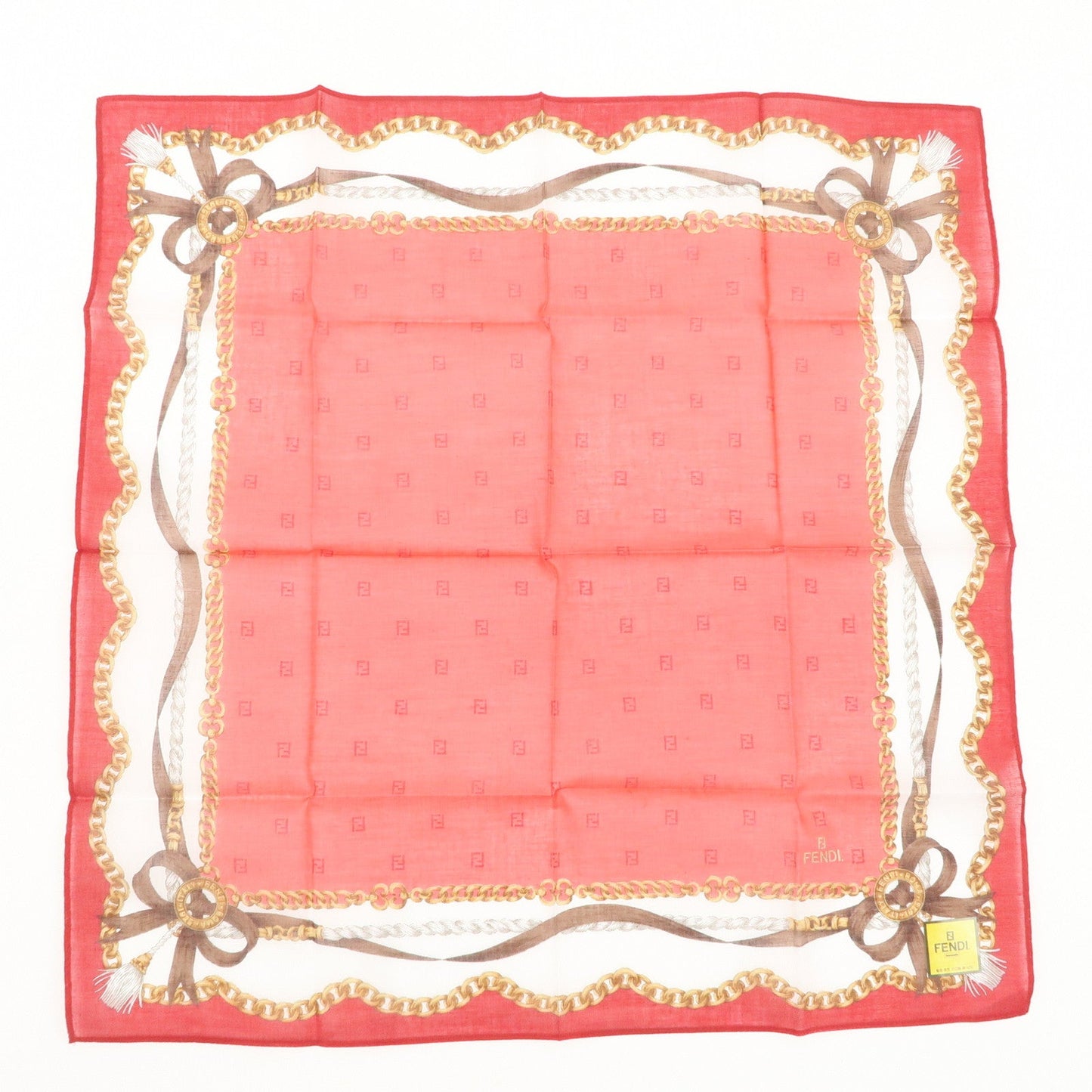 FENDI Set of 5 Cotton 100% Handkerchief White Navy Red Black  d