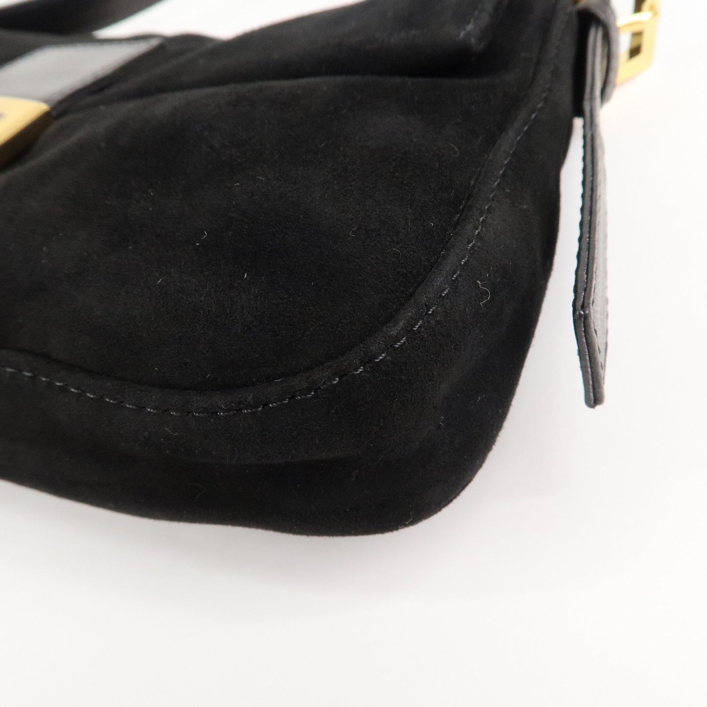 FENDI Mamma Baguette Suede Leather Shoulder Bag Black 26424  d