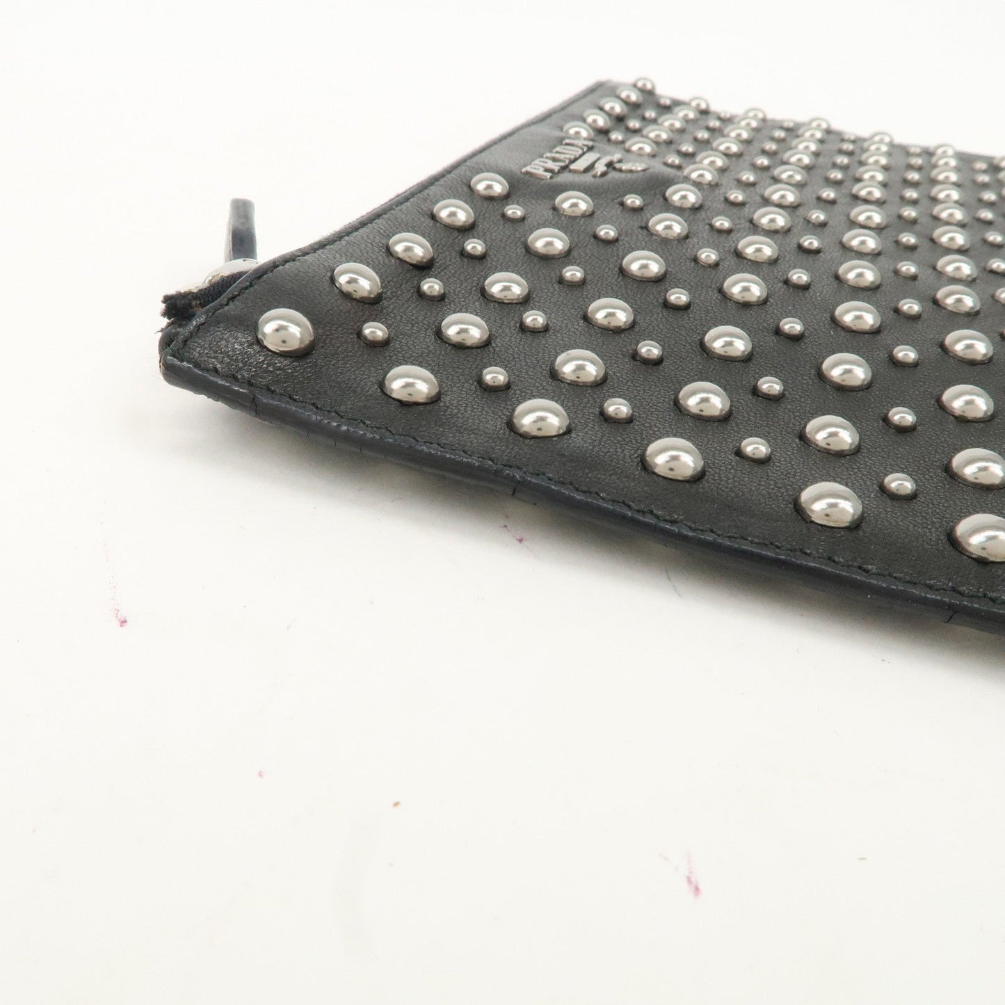 PRADA Leather Pouch Studs Black  d